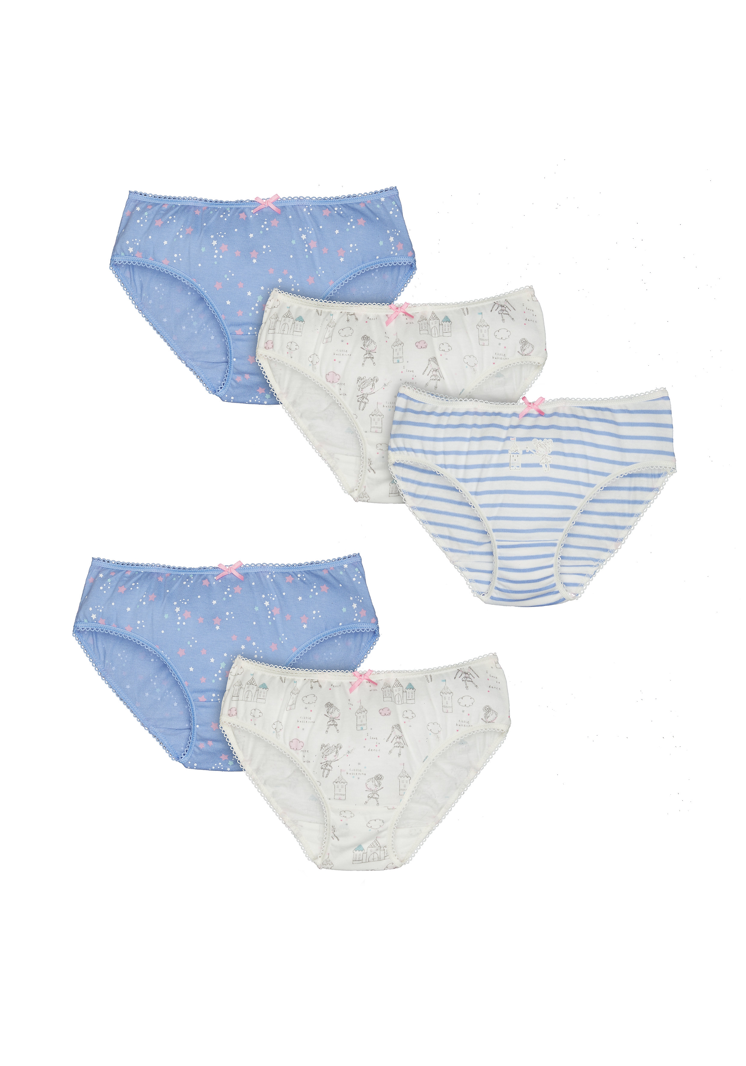Girls Briefs Printed And Striped - Pack Of 5 - Blue