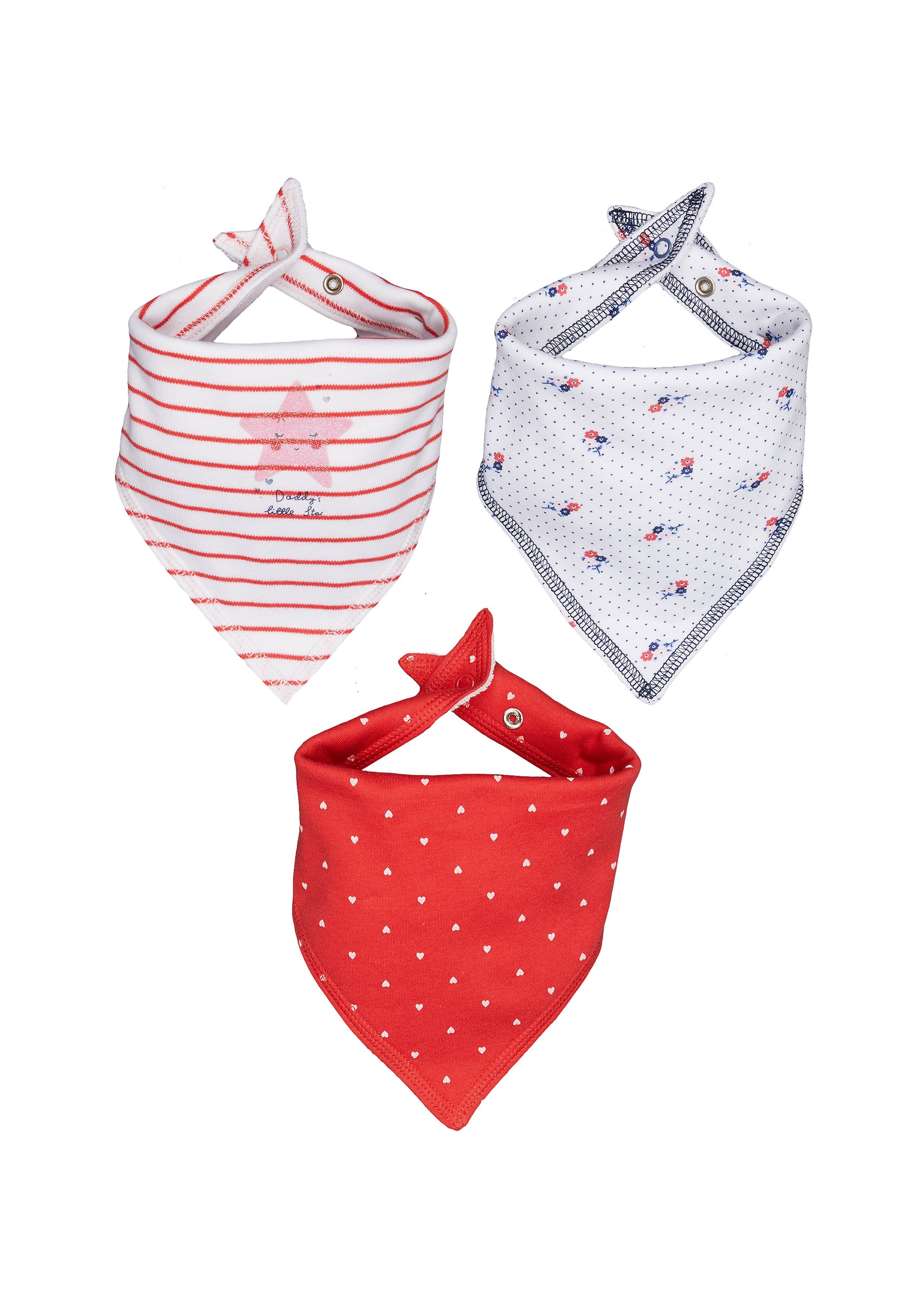 White and Red Printed Bibs - Pack of 3