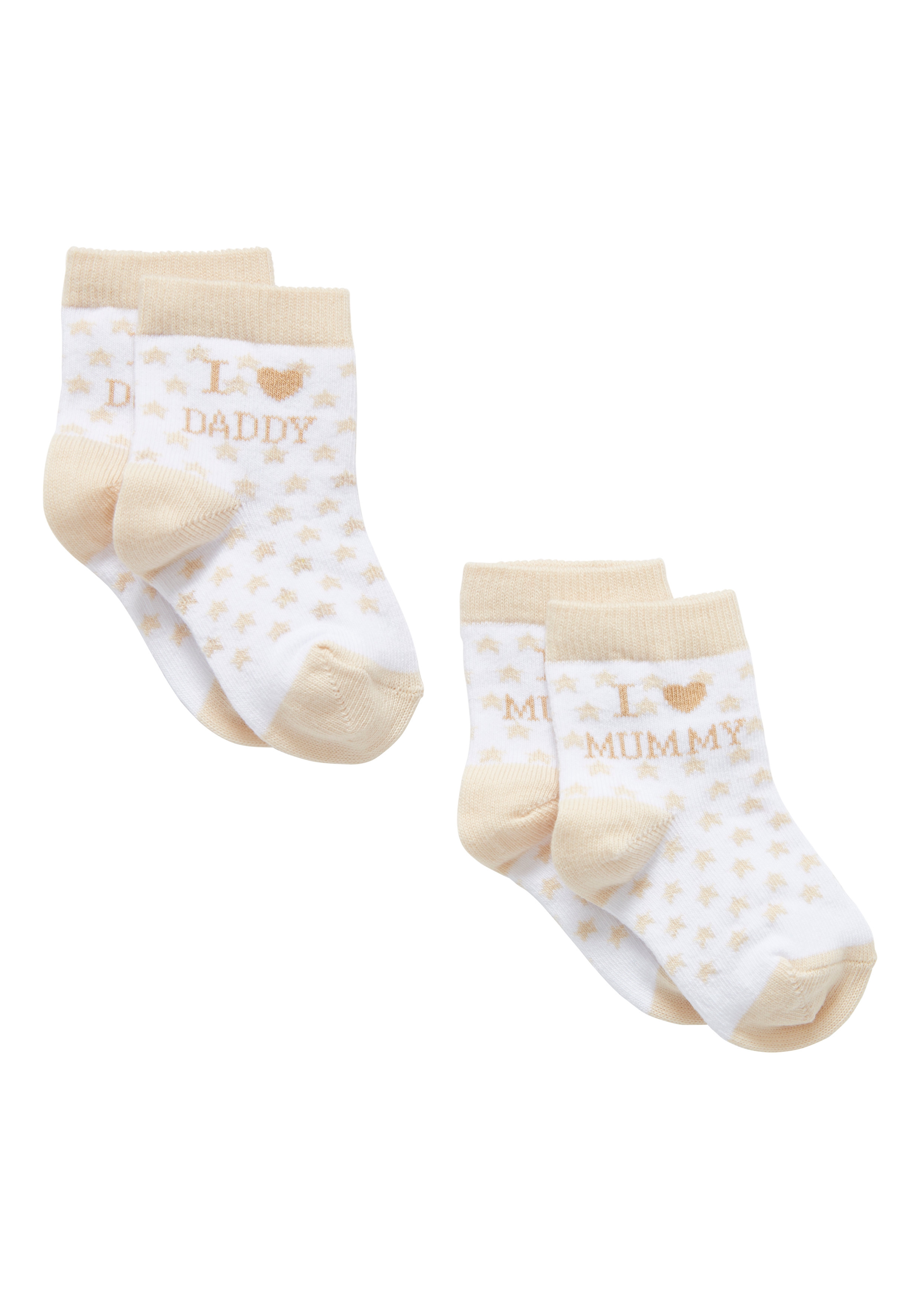 Mothercare | Boys Mummy And Daddy Socks - 2 Pack - Beige
