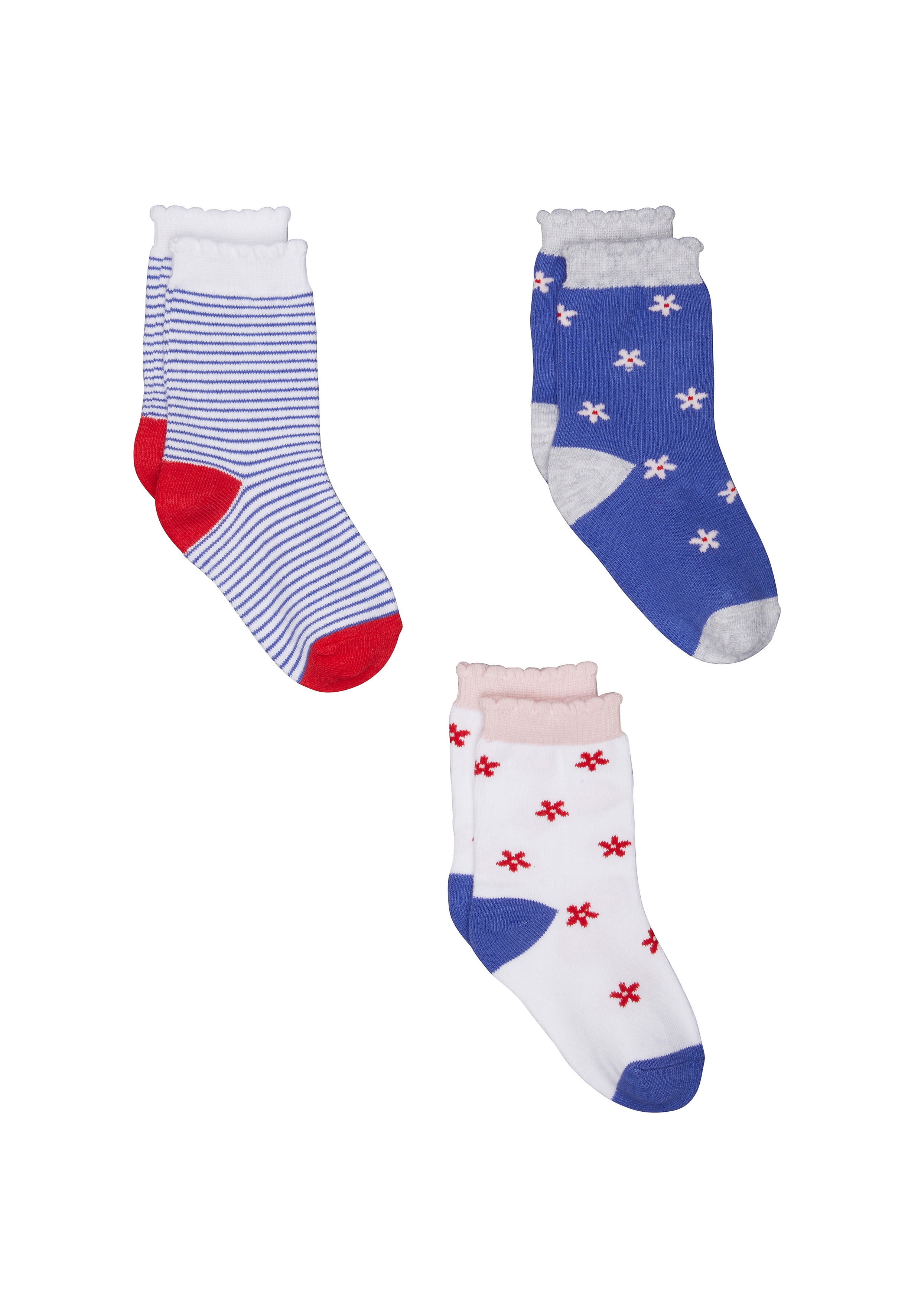 Mothercare | Girls Floral And Stripe Socks - 3 Pack - Multicolor