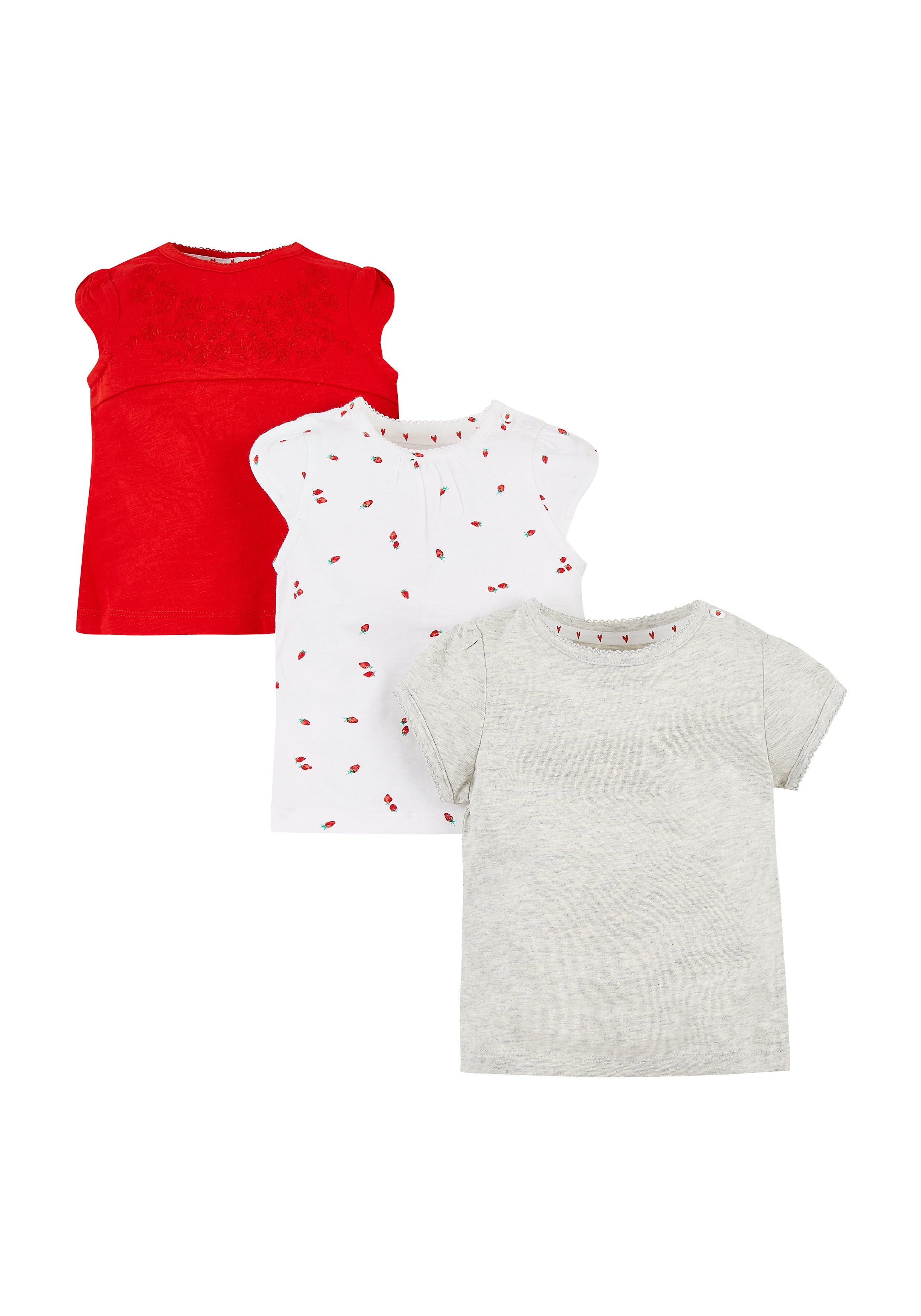 Mothercare | Girls Red, Berry And Grey T-Shirts - 3 Pack - Red