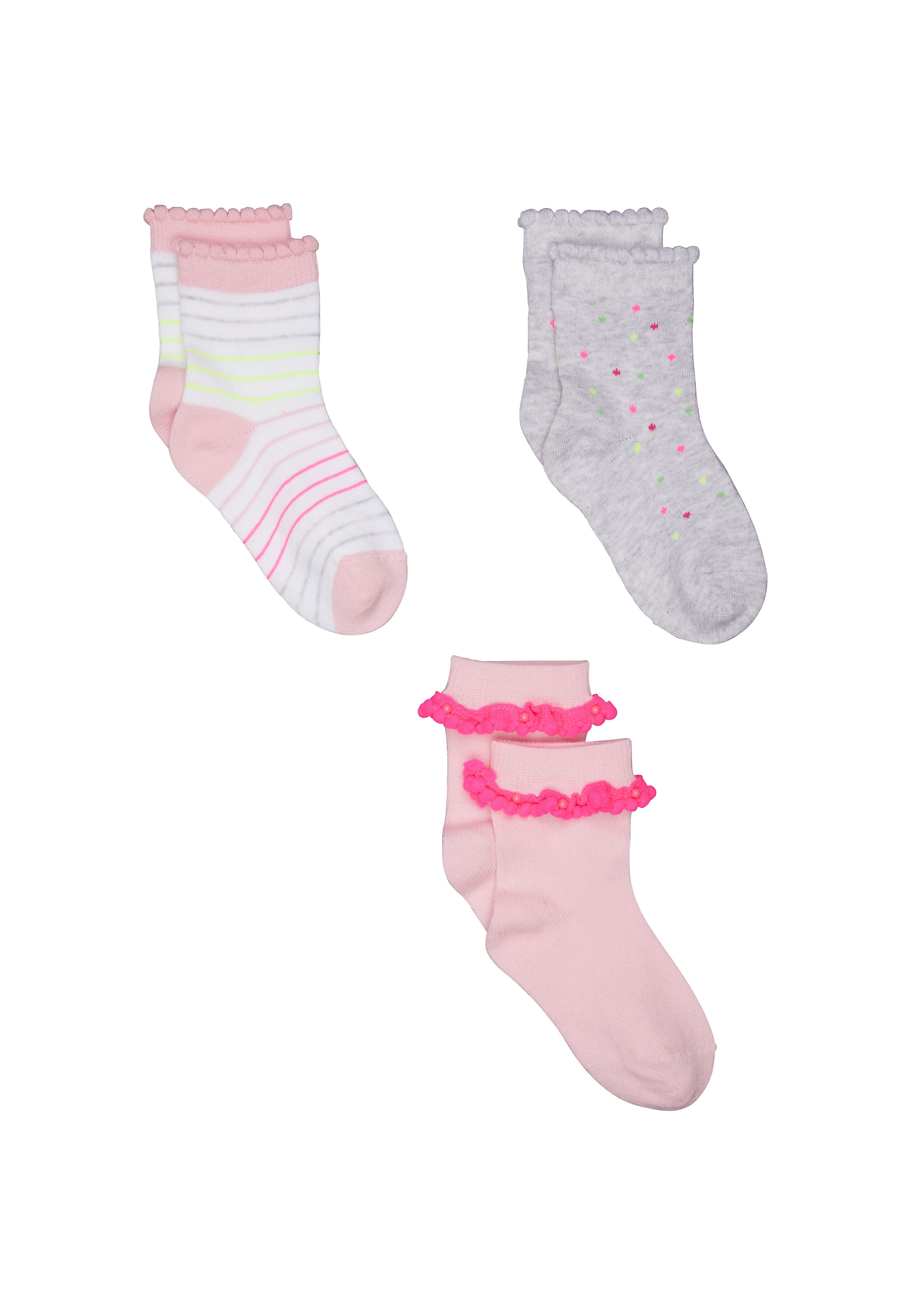 Mothercare | Girls Pom Pom Socks - 3 Pack - Multicolor