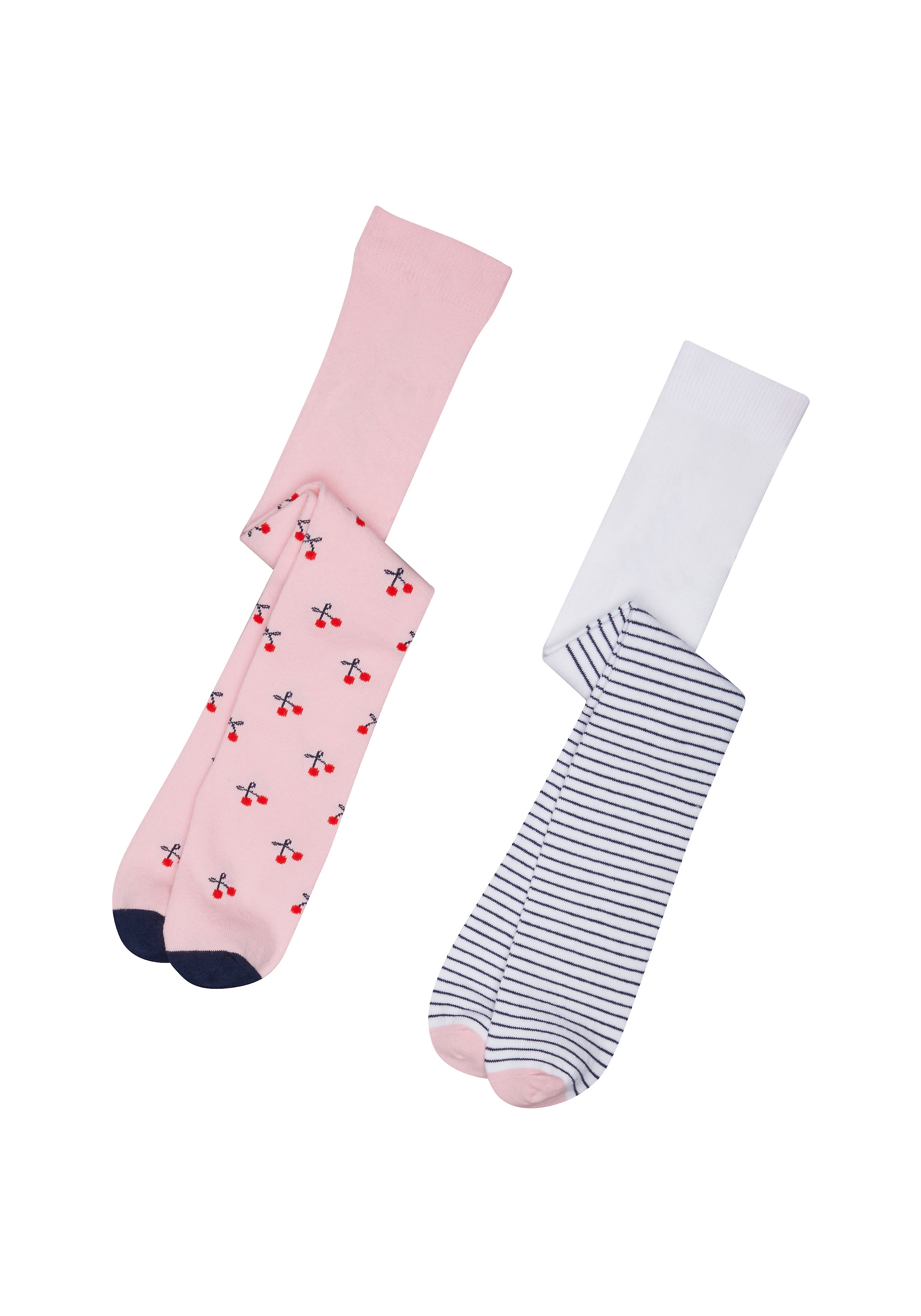 Mothercare | Girls Cherry And Stripe Tights - 2 Pack - Multicolor