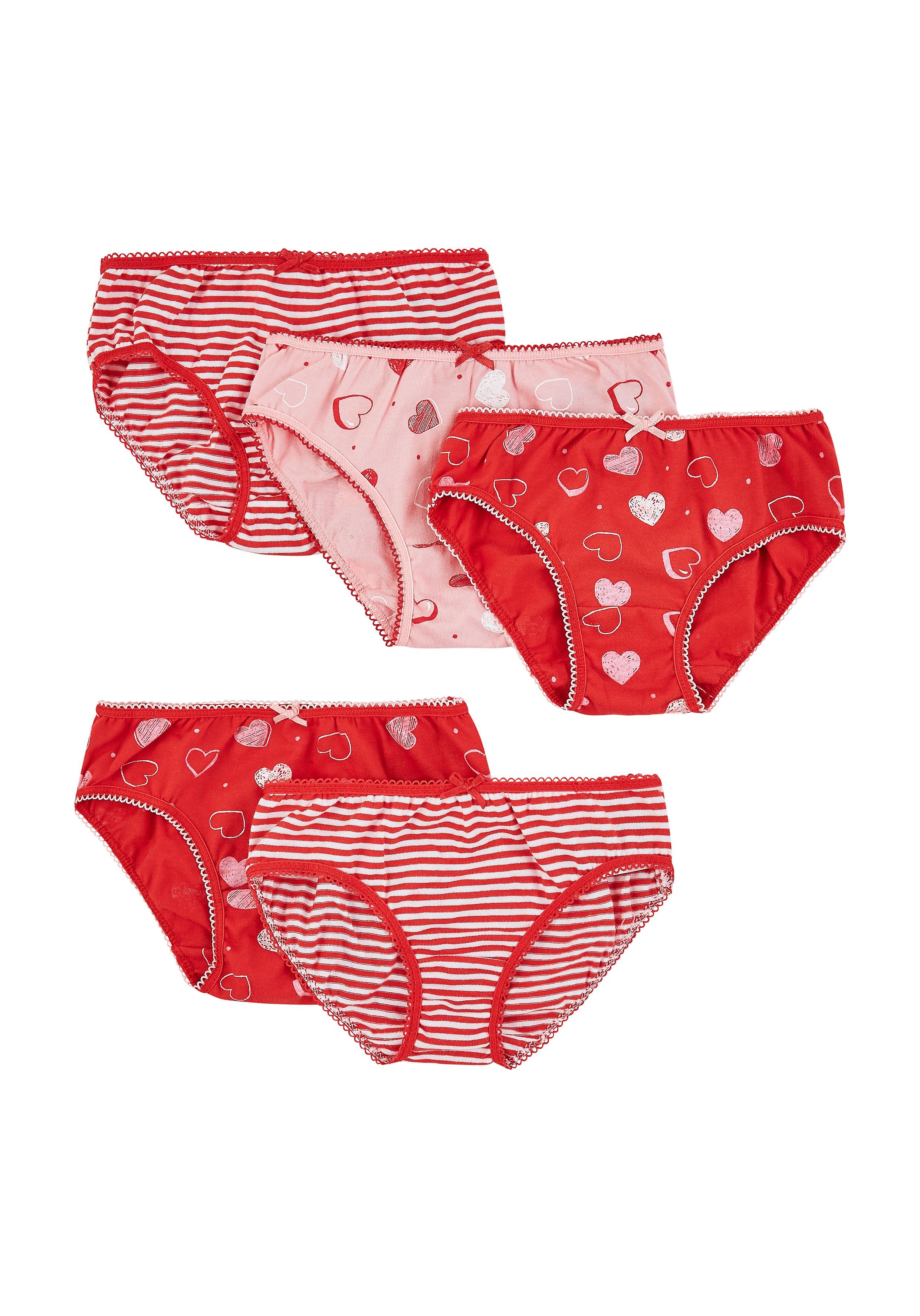 Mothercare | Girls Red Heart Briefs - 5 Pack - Red