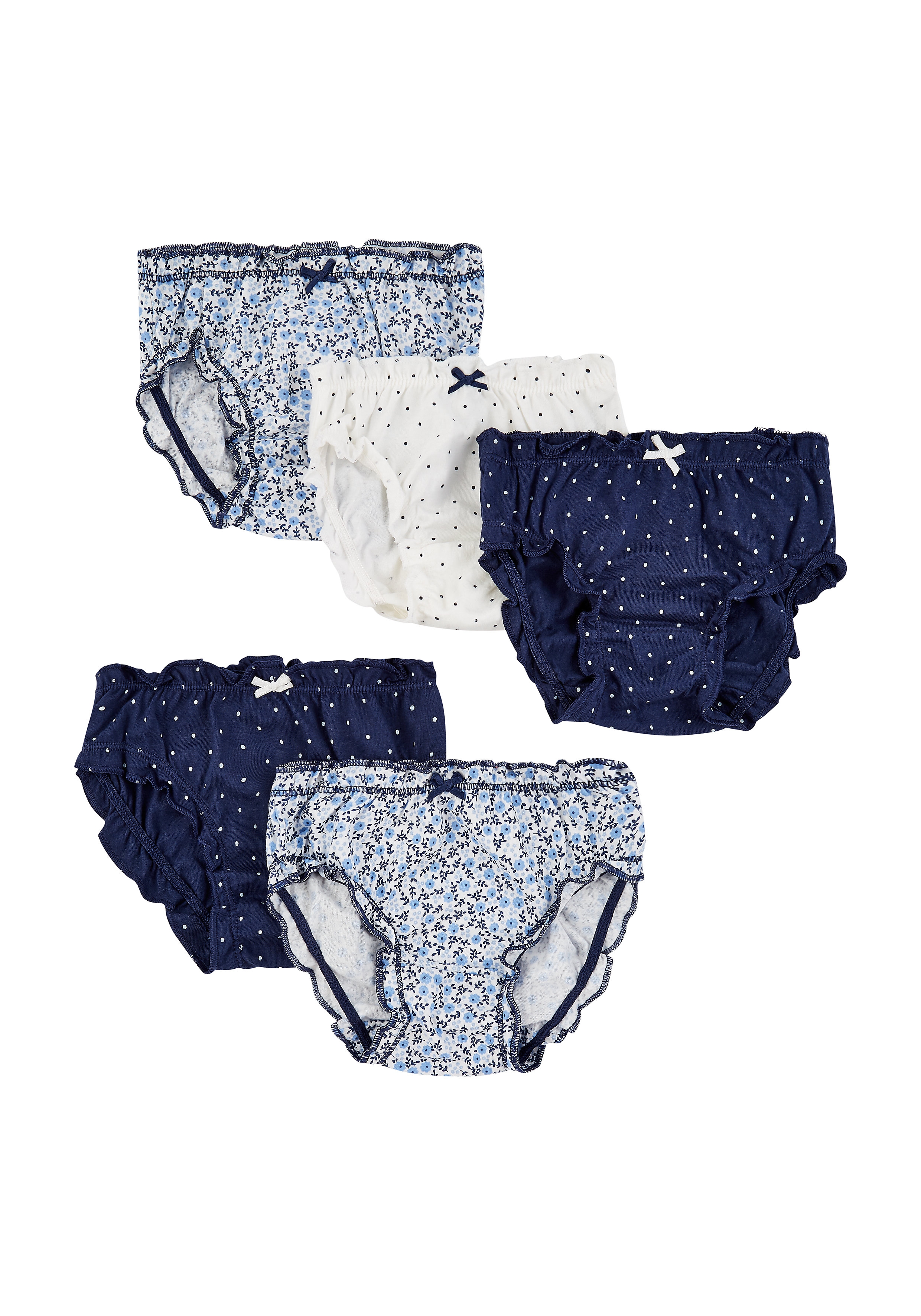 Girls Briefs Floral Print - Pack Of 5 - Navy