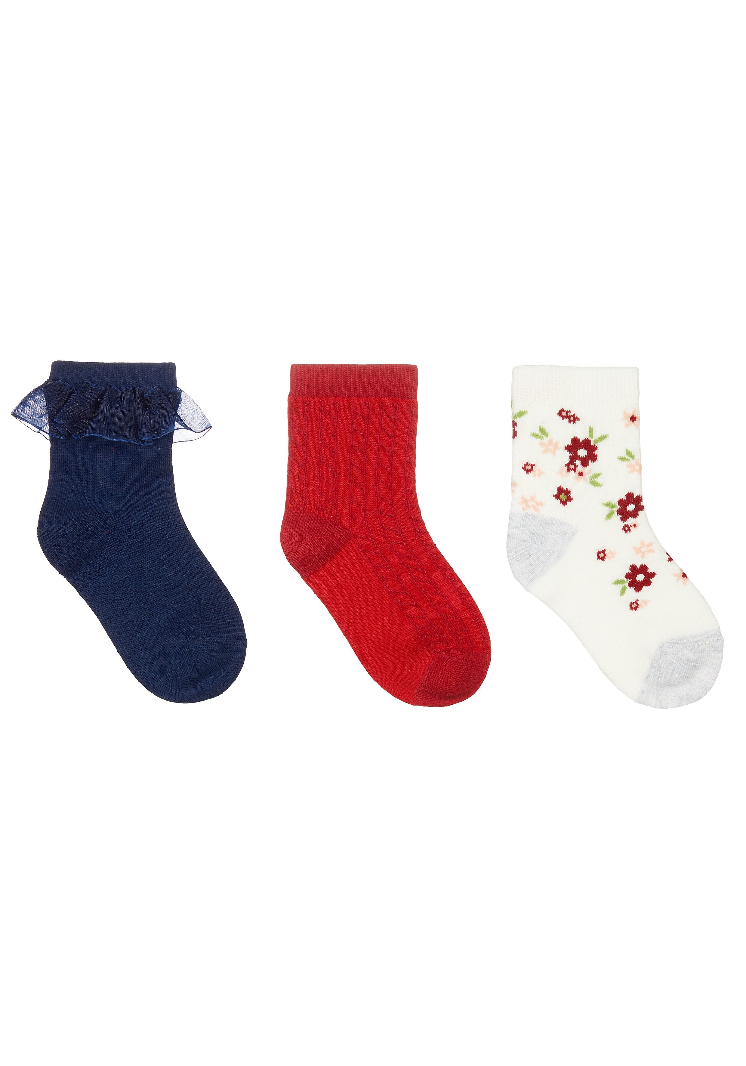 Mothercare | Girls Floral, Navy And Red Baby Socks - 3 Pack - Multicolor