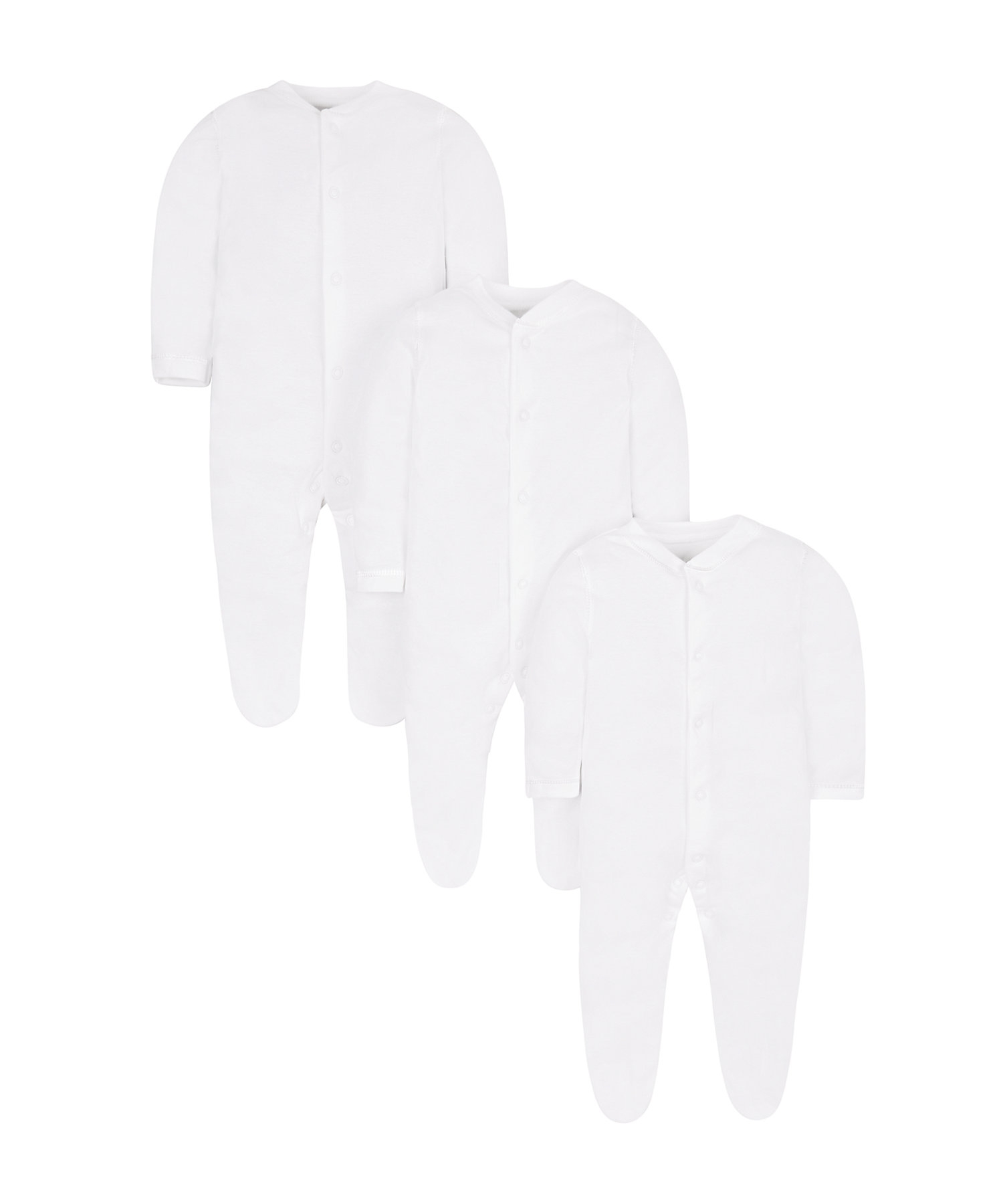 Mothercare | Unisex Full Sleeves Sleepsuit - Pack Of 3 - White