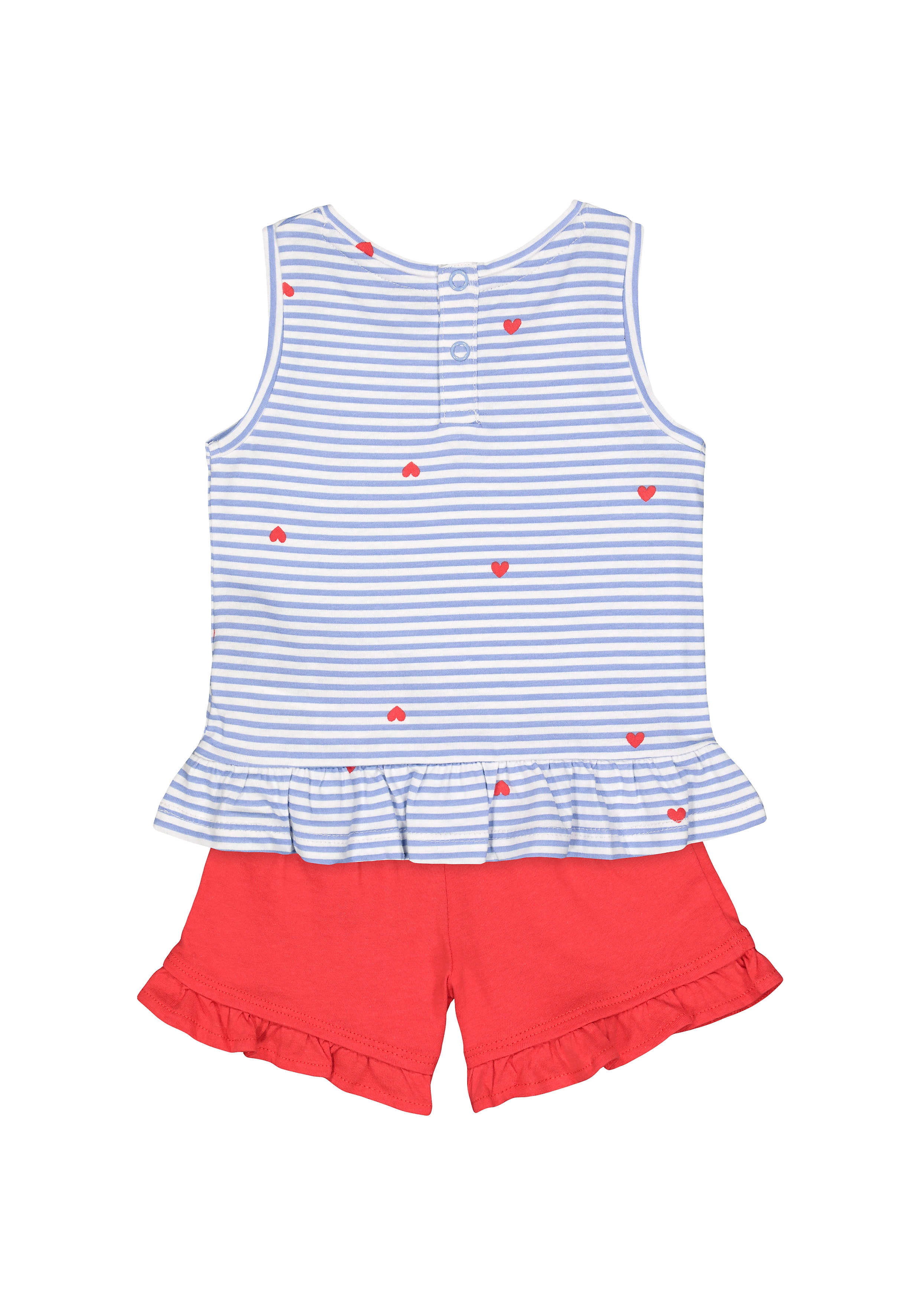 Girls Sleeveless T-Shirt And Shorts Set Stripes And Heart Print - Blue Red