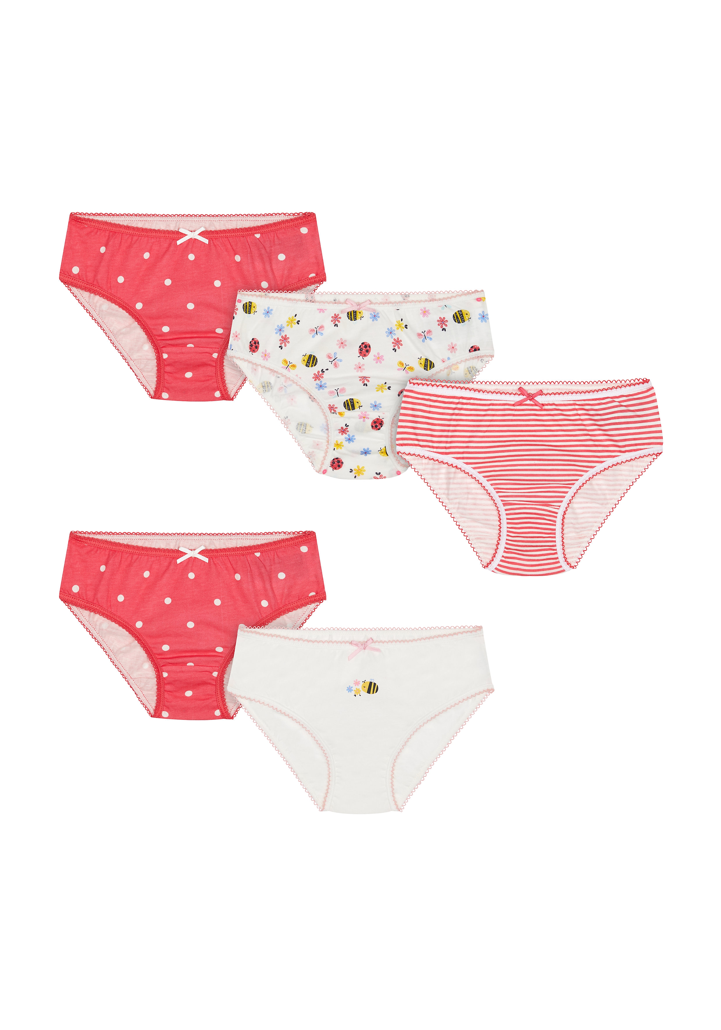 Floral Bee, Spot and Stripe Briefs - Pack of 5