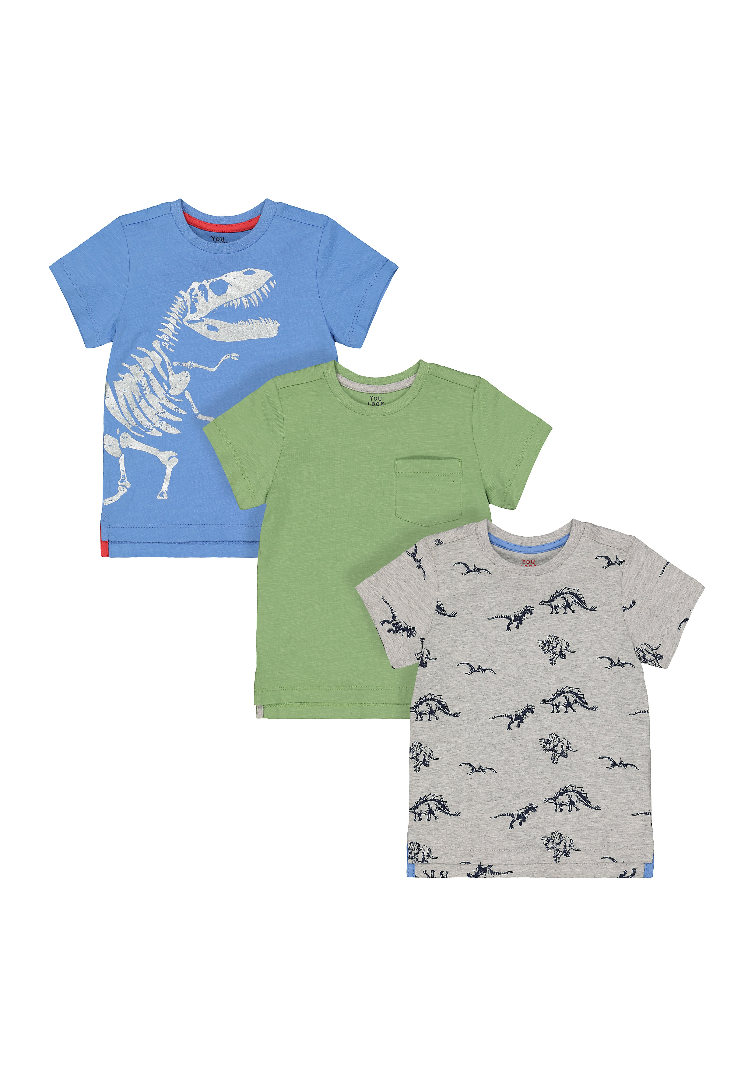 Mothercare | Dinosaur and Green T-Shirts - Pack of 3