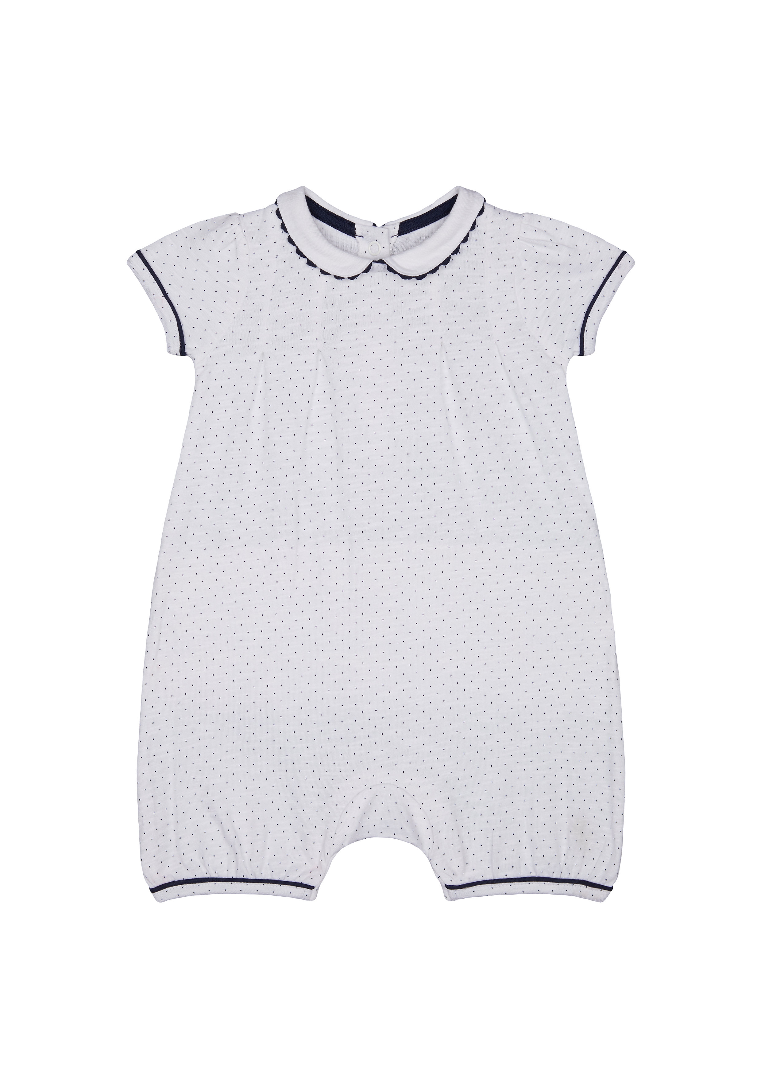 Girls Half Sleeves Romper Polka Dot Print With Lace Details - White