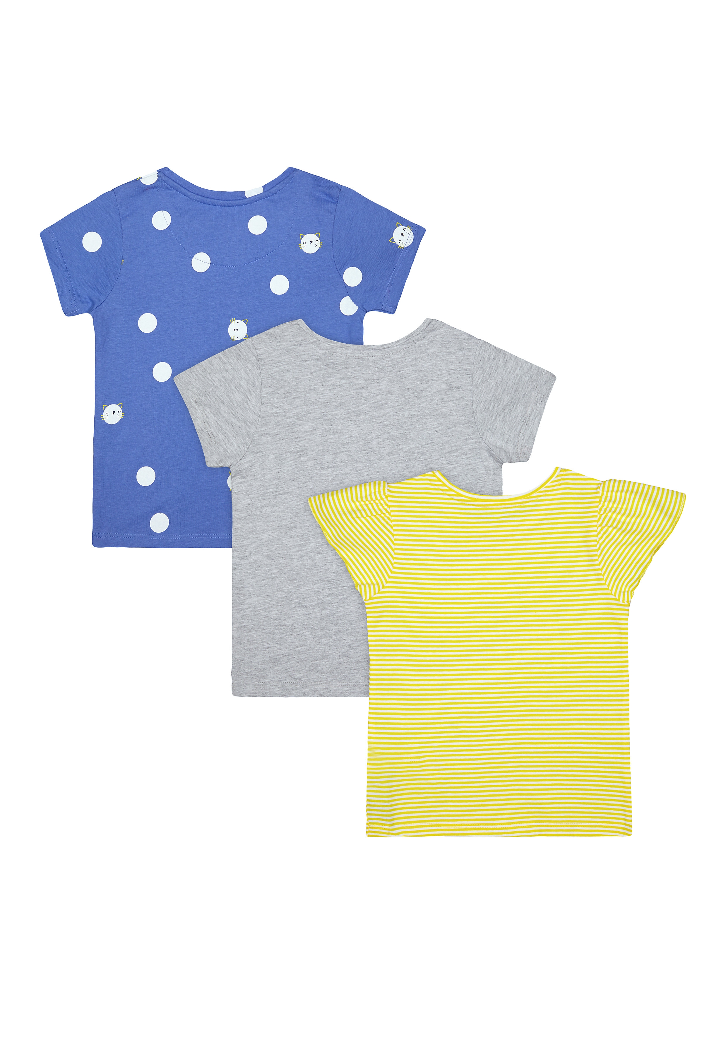 Girls Half Sleeves T-Shirt Polka Dot And Text Print - Pack Of 3 - Yellow Grey Blue