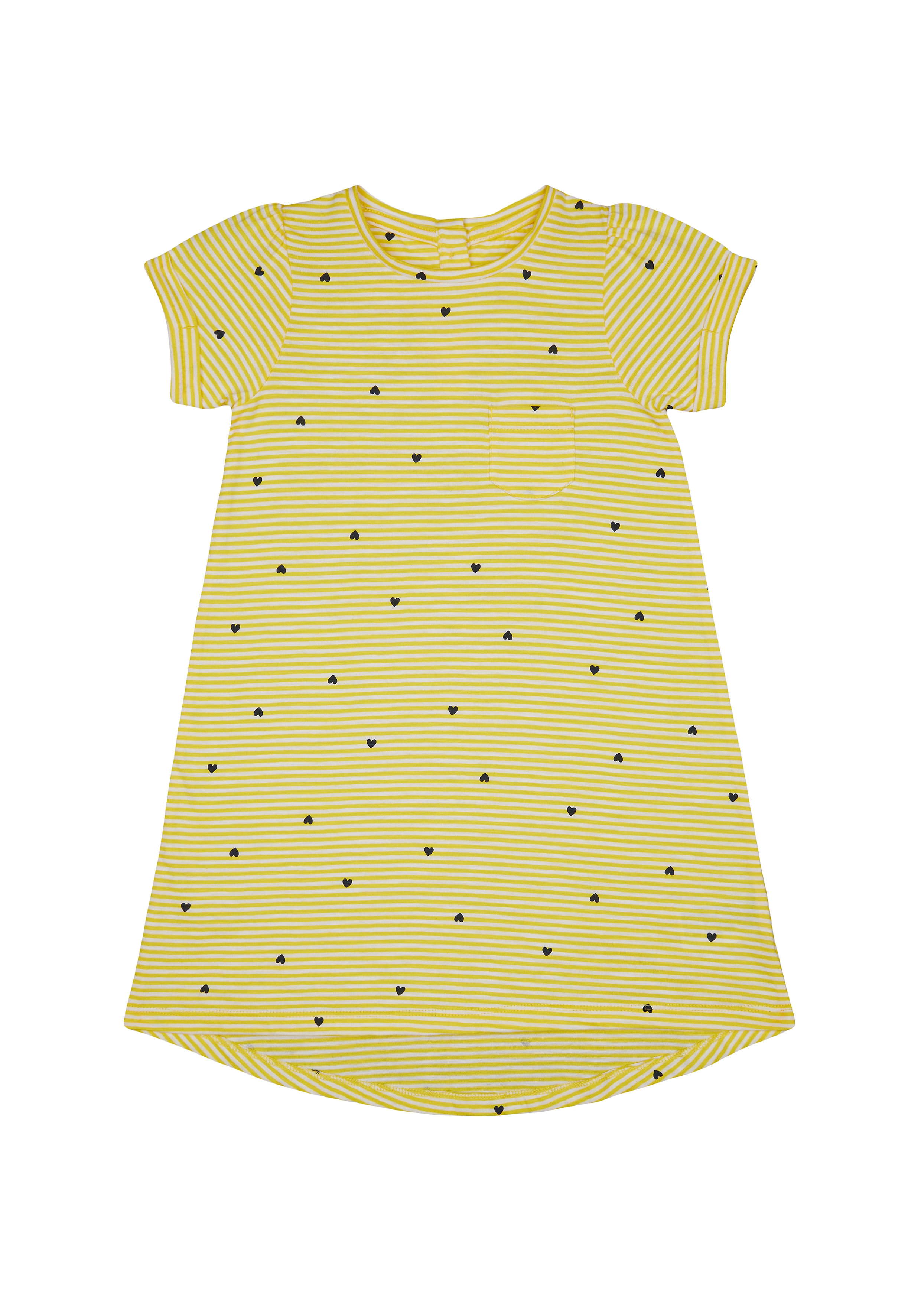 Mothercare | Girls Half Sleeves Dress Stripe And Heart Print - Yellow