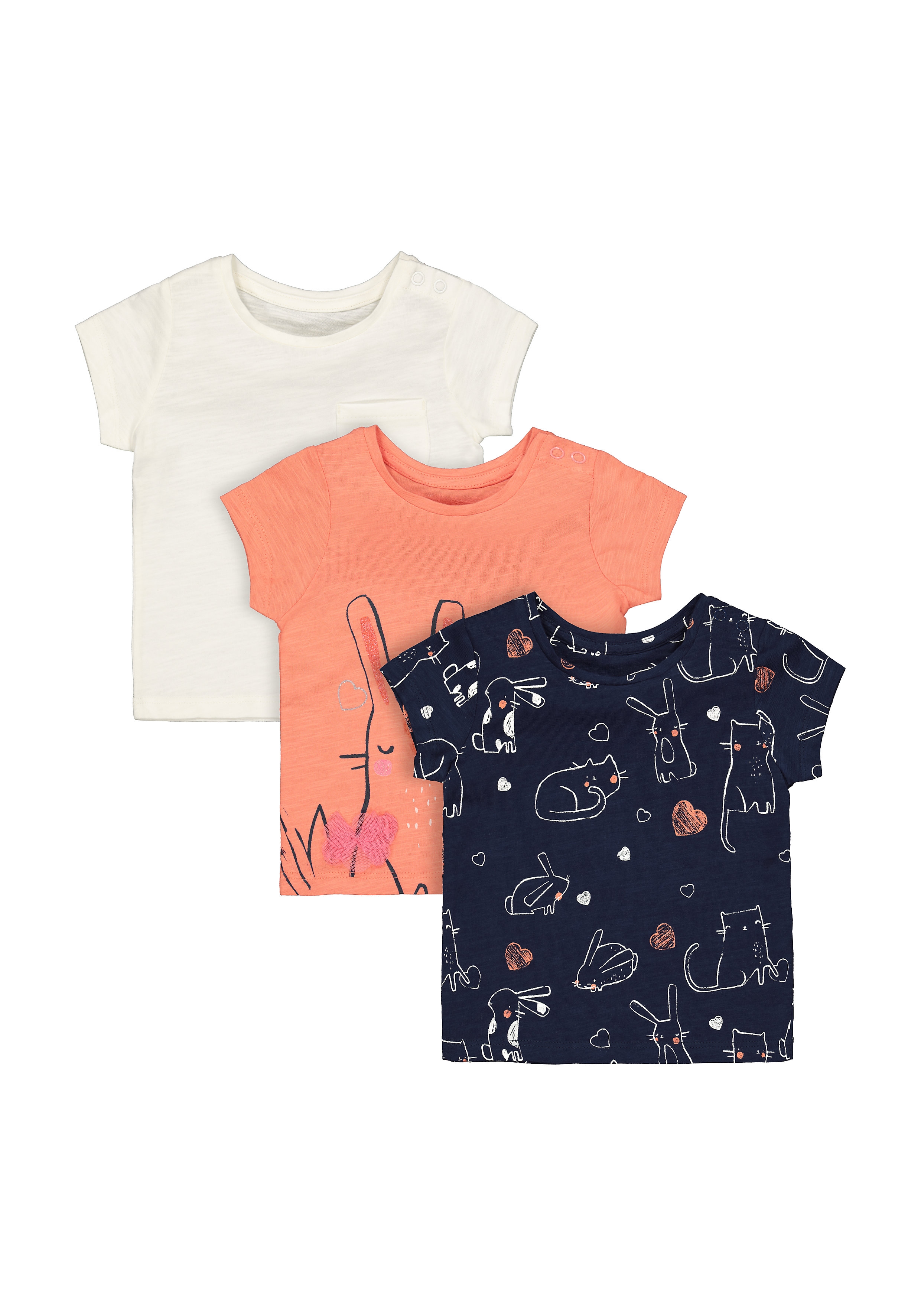 Mothercare | Girls Bunny And Cat T-Shirts - 3 Pack - Multicolor