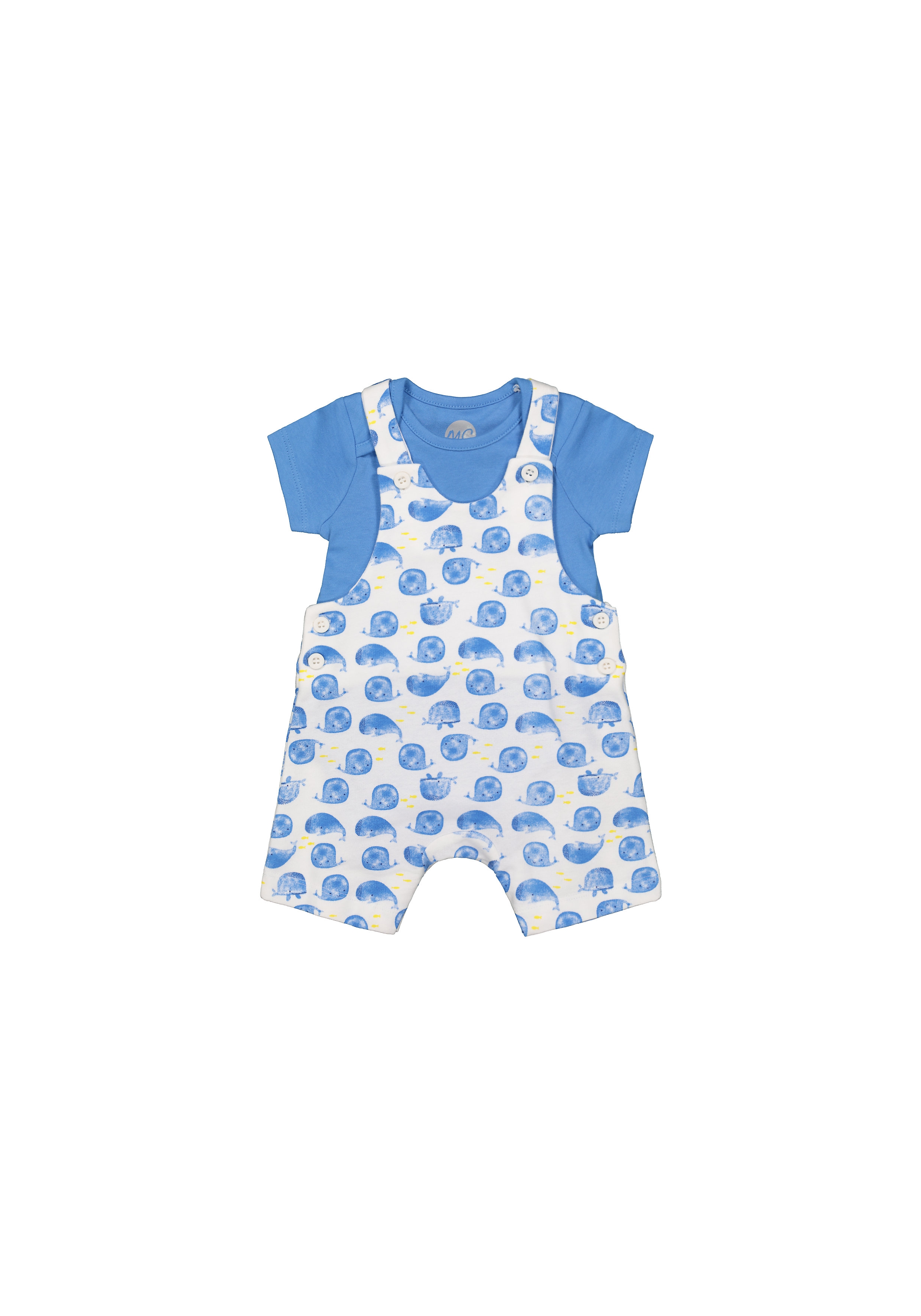 Mothercare | Boys Half Sleeves Dungaree Set Whale Print - Blue White