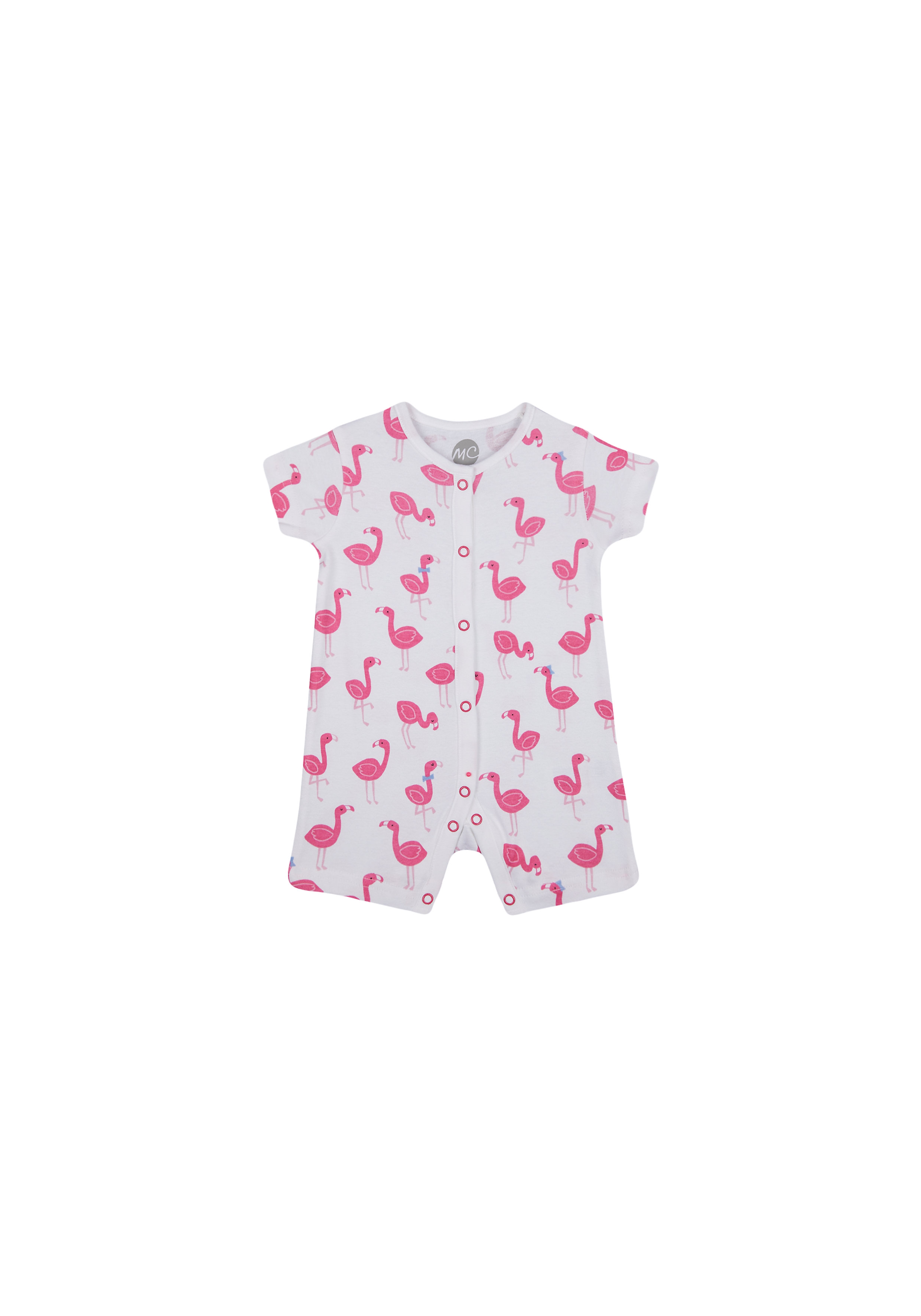 Mothercare | Girls Half Sleeves Romper Flamingo Print - White