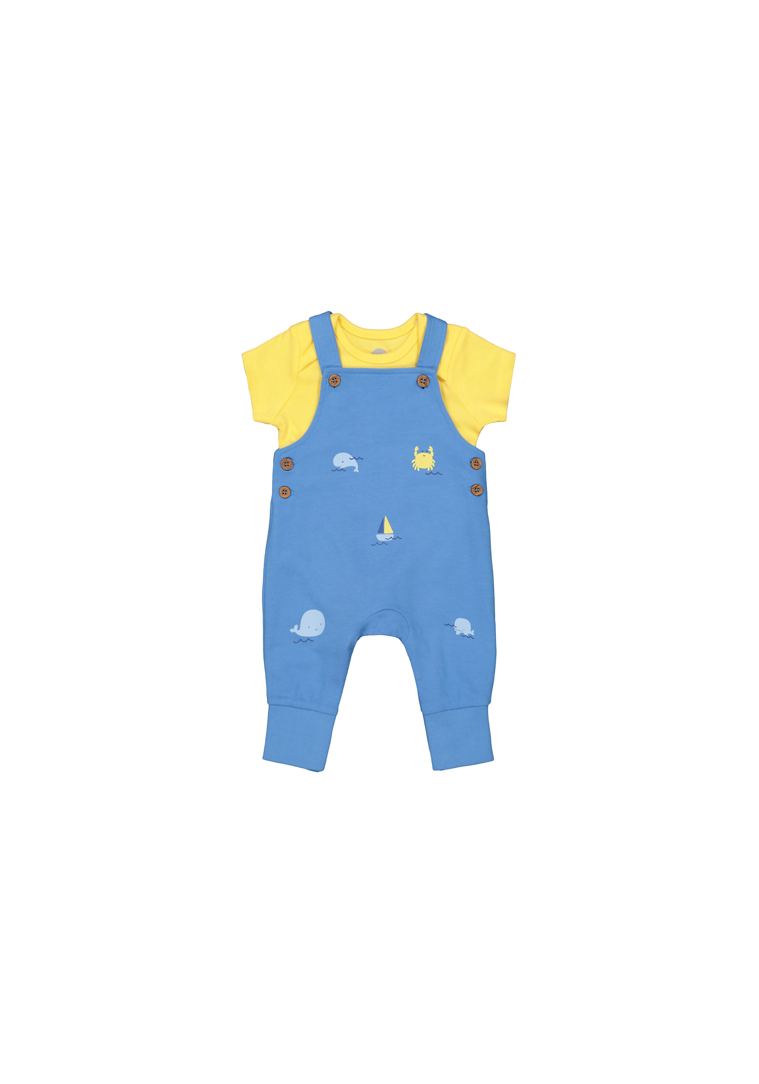 Mothercare | Boys Half Sleeves Dungaree Set Whale Print - Yellow Blue