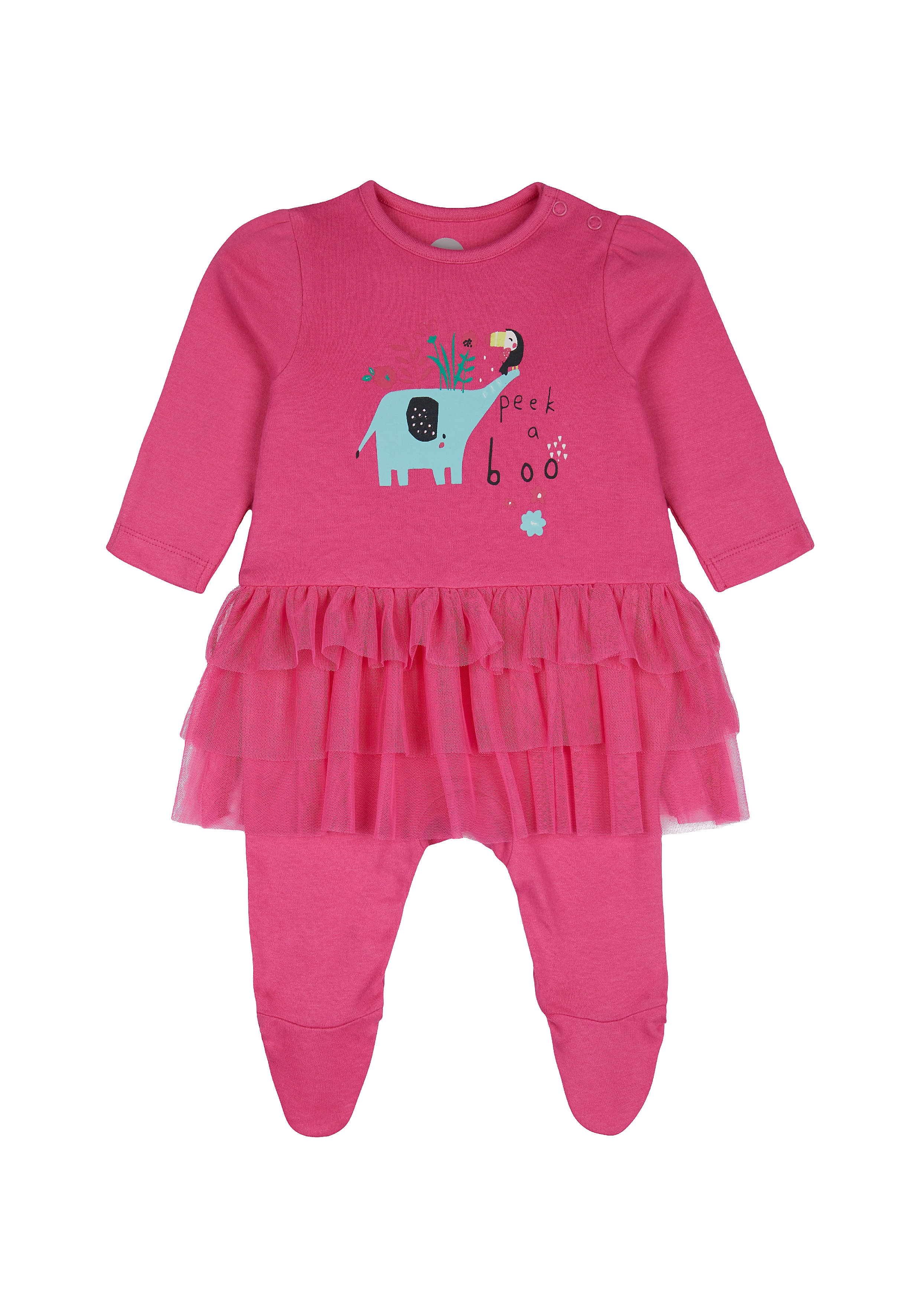 Mothercare | Girls Full Sleeves Frock Style Romper Elephant Print - Pink