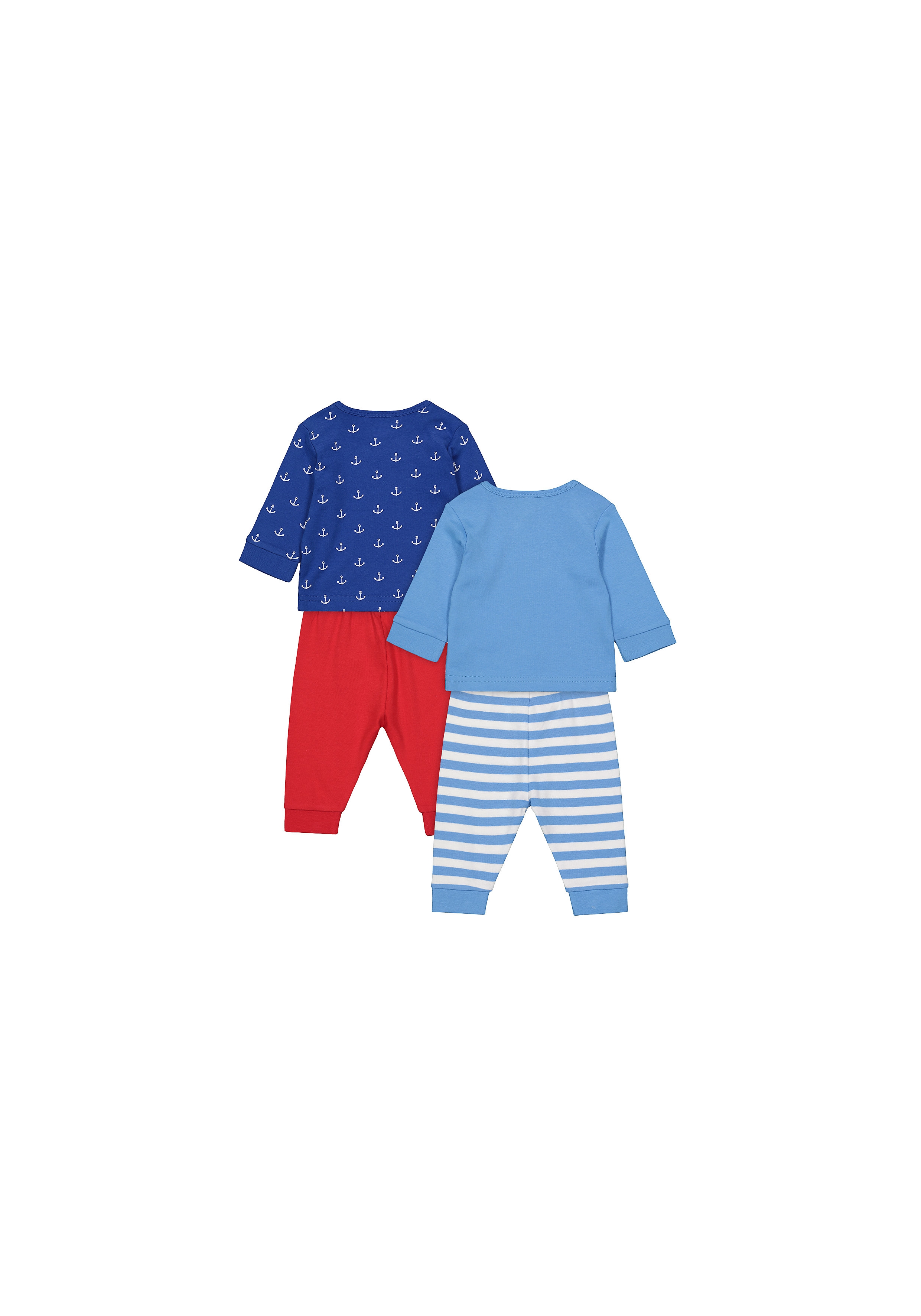 Boys Full Sleeves Pyjamas Anchor And Boat Print - Pack Of 2 - Blue Red