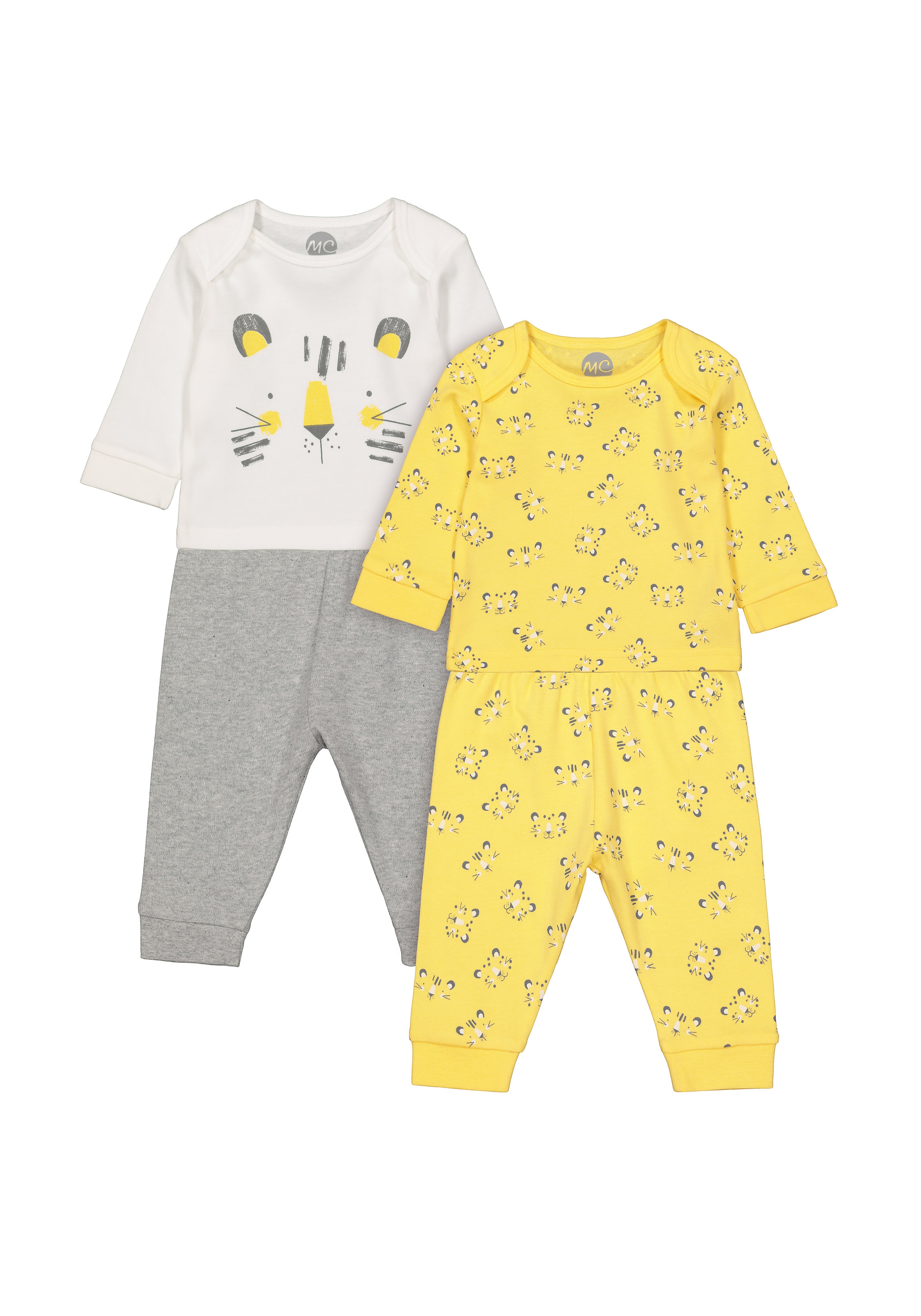 Boys Full Sleeves Pyjamas Tiger Print - Pack Of 2 - Yellow White