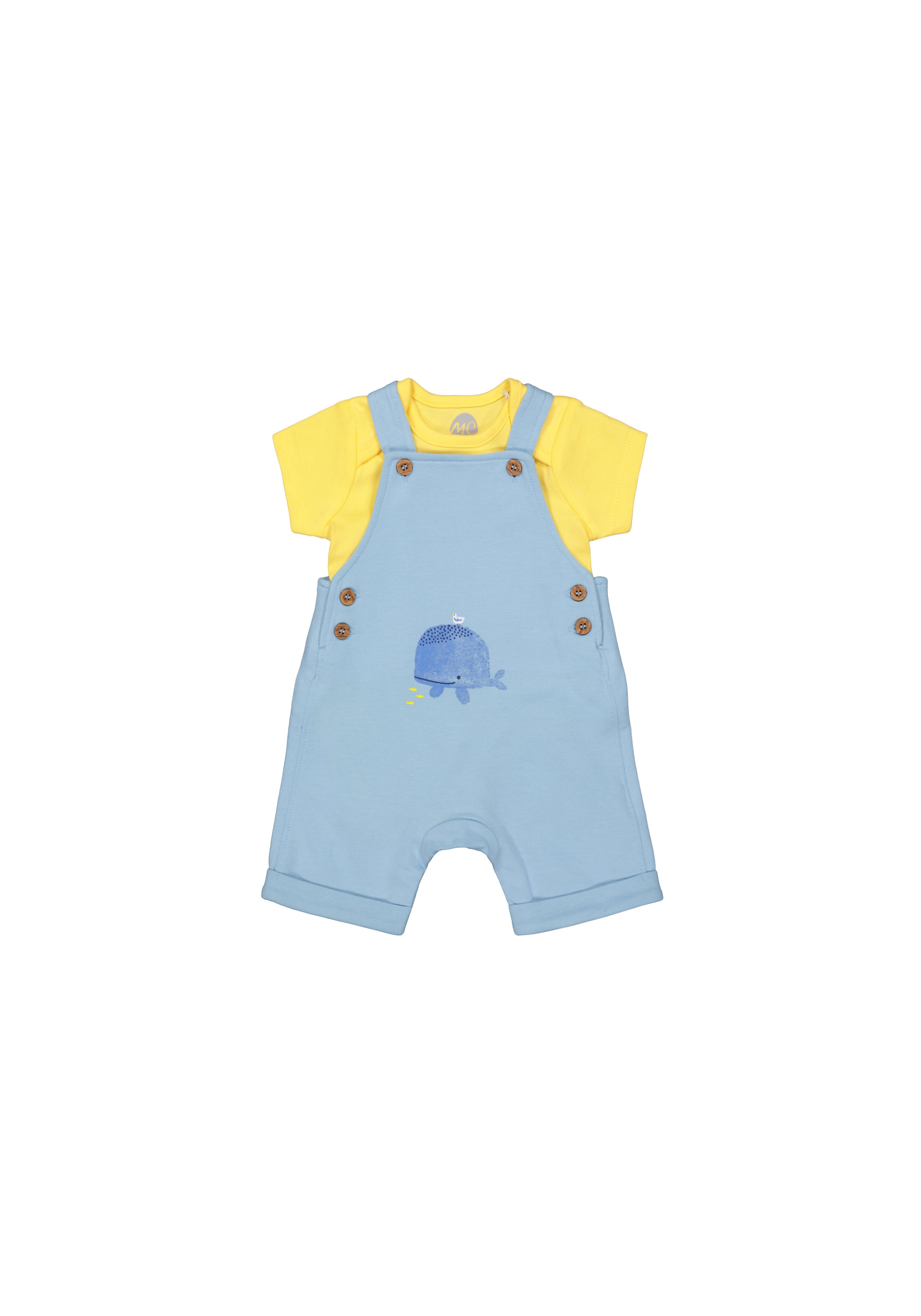 Mothercare | Boys Half Sleeves Dungaree Set Whale Print - Yellow Blue