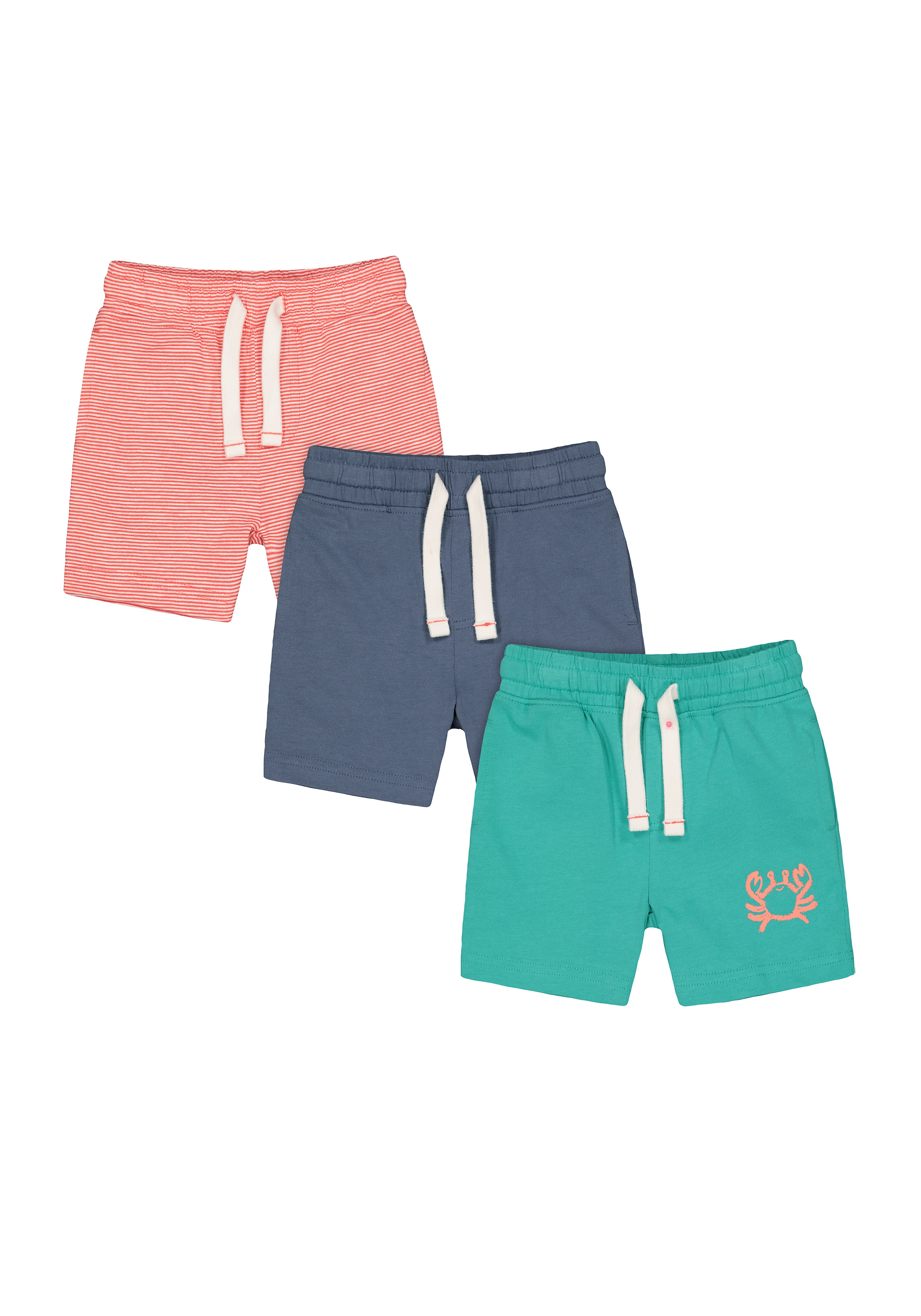 Boys Shorts Stripe And Crab Print - Pack Of 3 - Red Navy Green