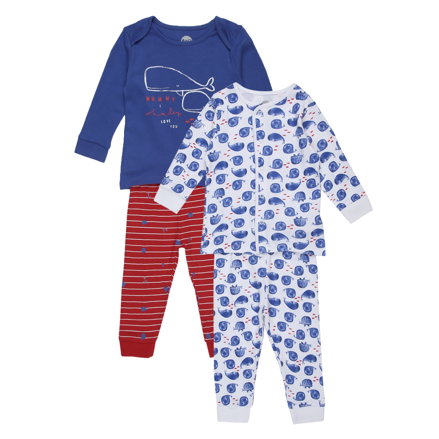 Mothercare | Boys Full sleeves Whale print Pyjamas - Pack of 2 - Blue red