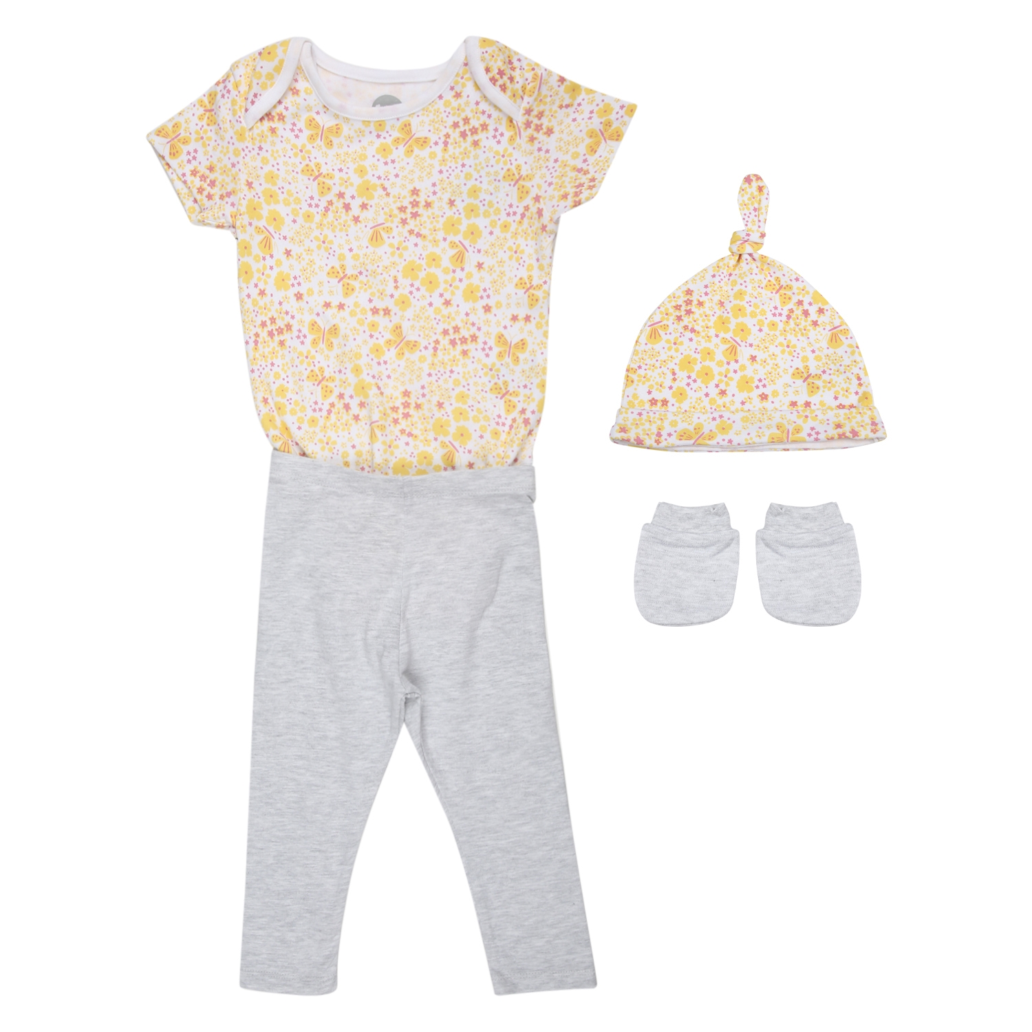 Mothercare | Girls Half sleeves Butterfly print 3 piece set - Yellow