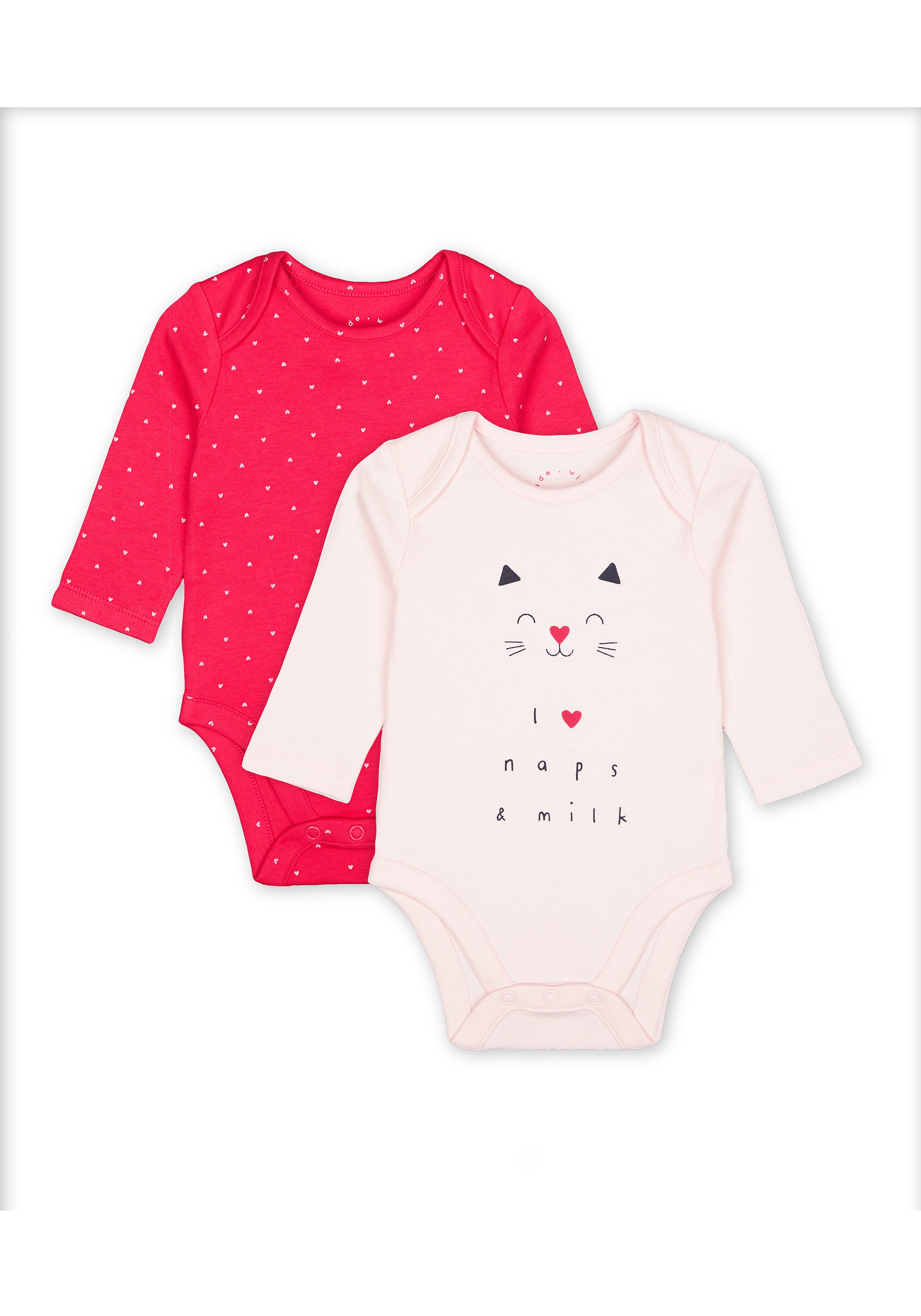 Mothercare | Girls Full Sleeves Text Print Bodysuit - Pack Of 2 - Multicolor