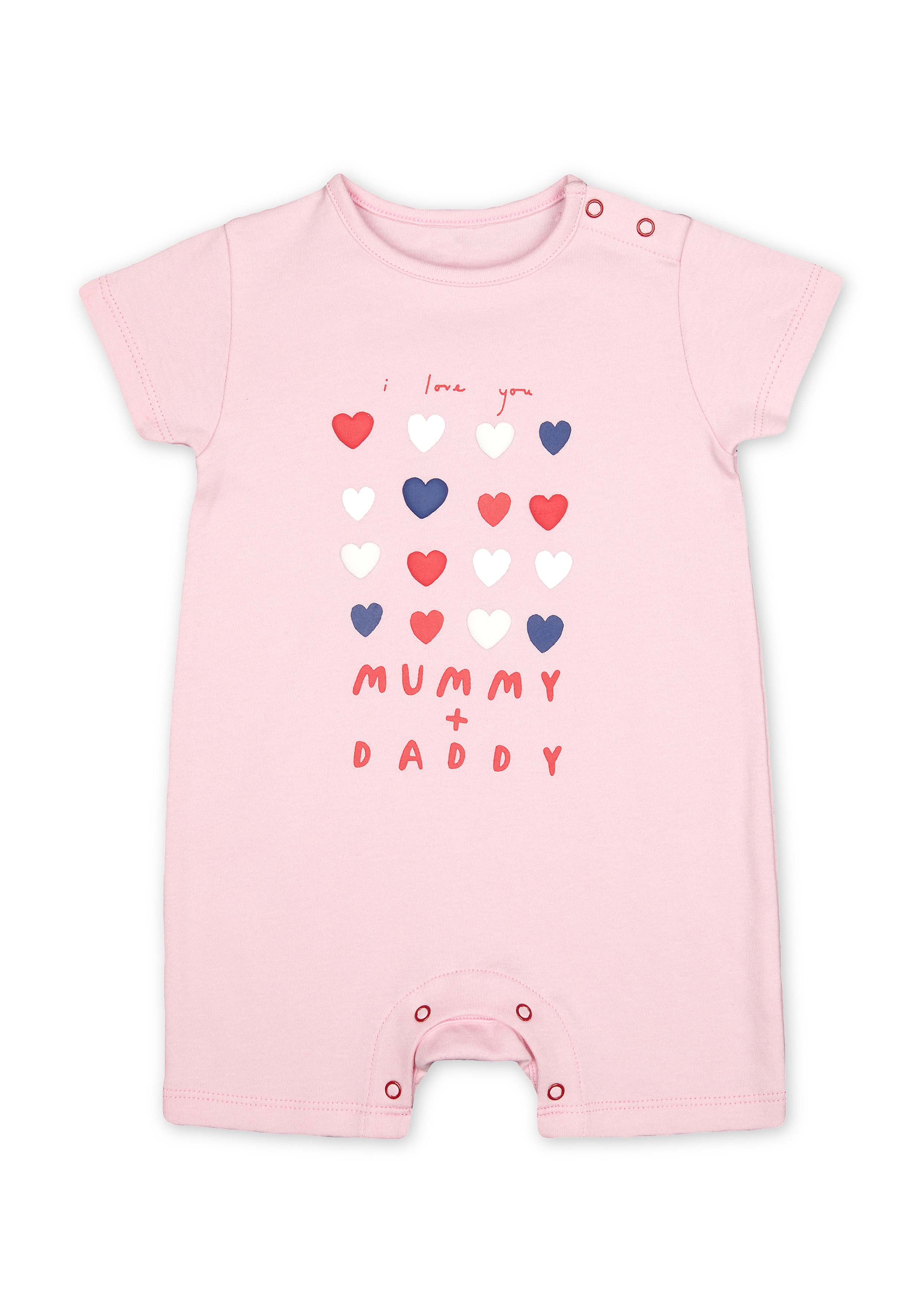 Mothercare | Girls Half Sleeves Romper Heart Print - Pink