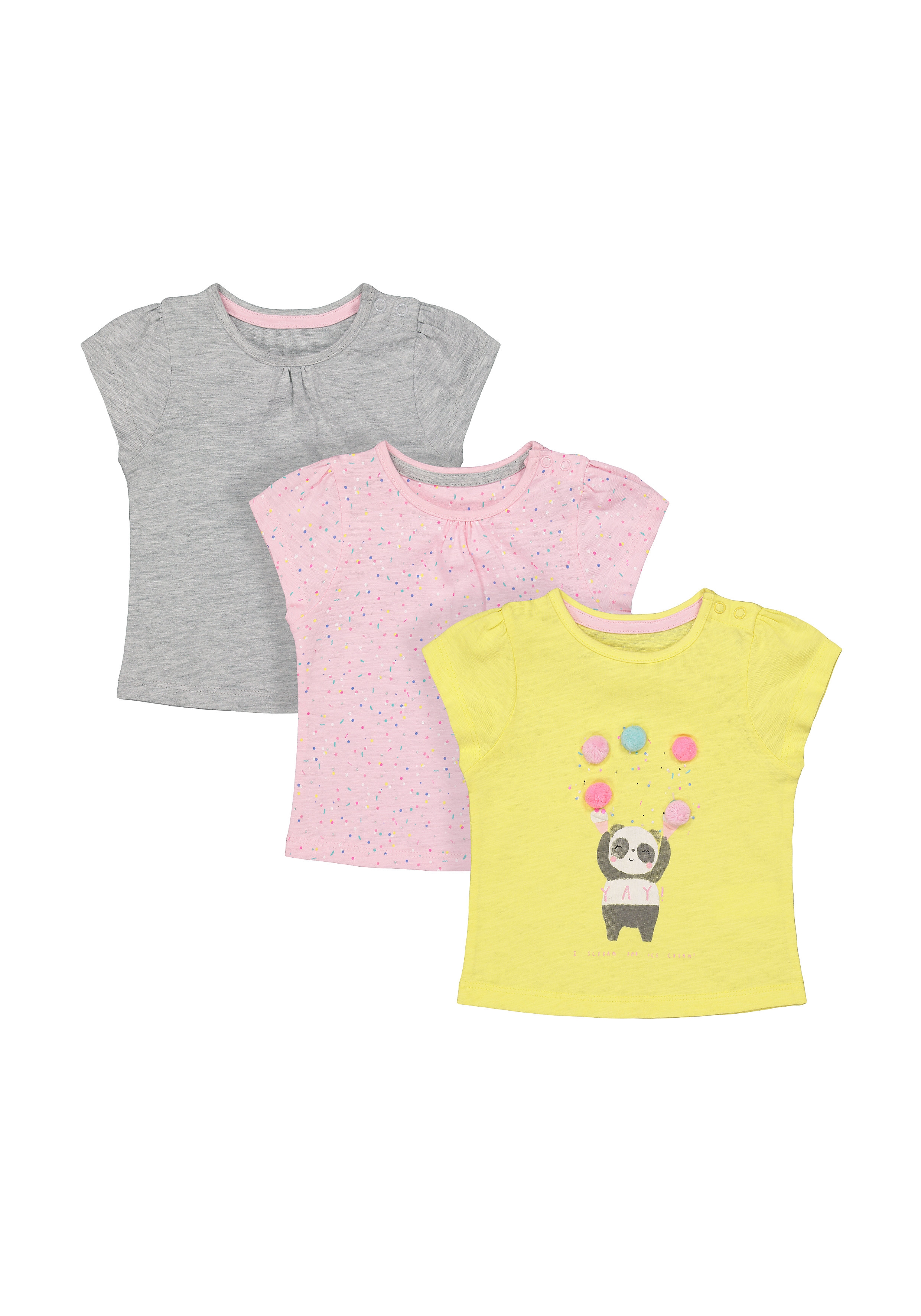 Mothercare | Girls Half Sleeves Round Neck T-shirts  - Pack Of 3 - White