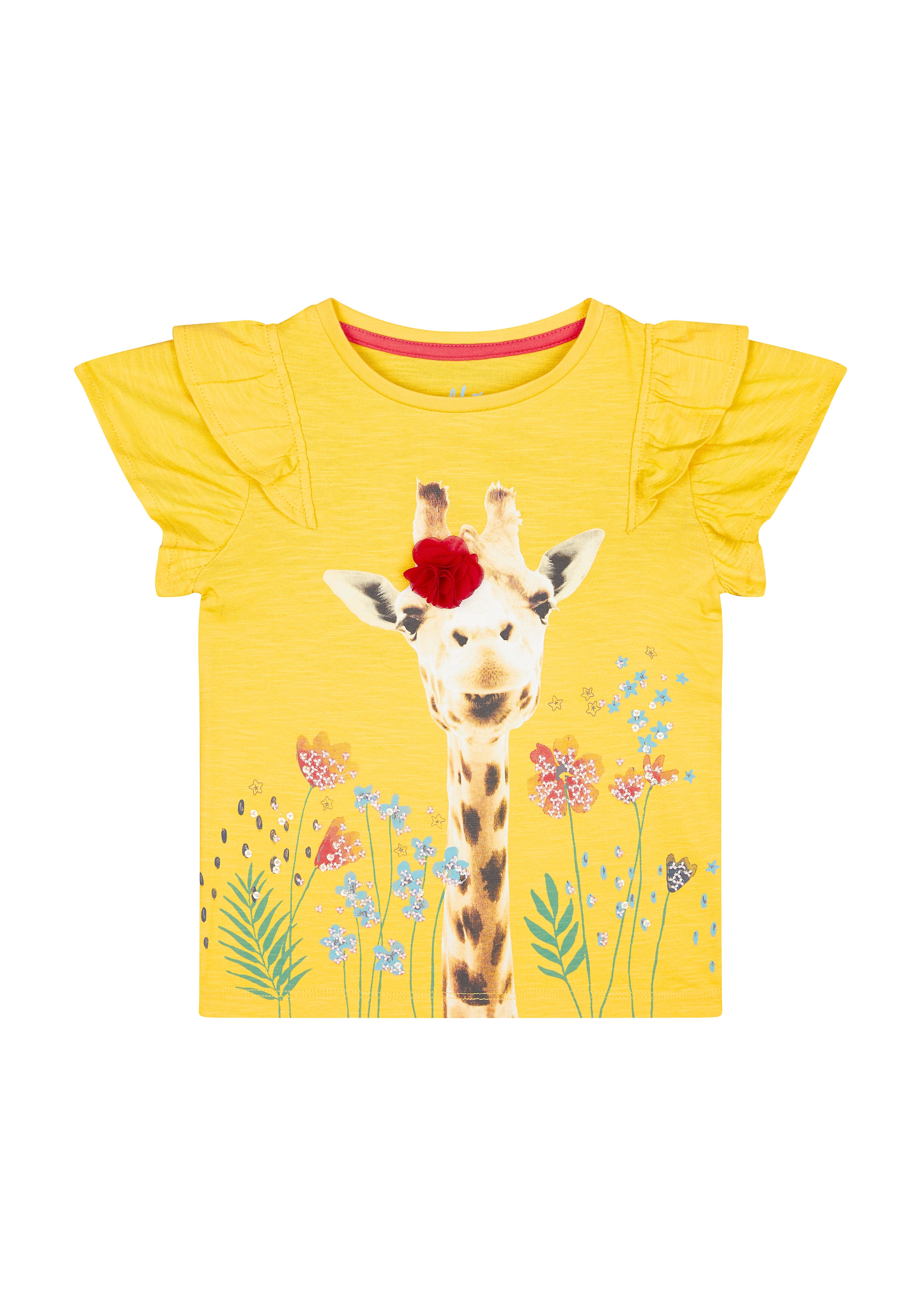 Mothercare | Girls Half Sleeves Giraffe Print T-Shirt - Yellow