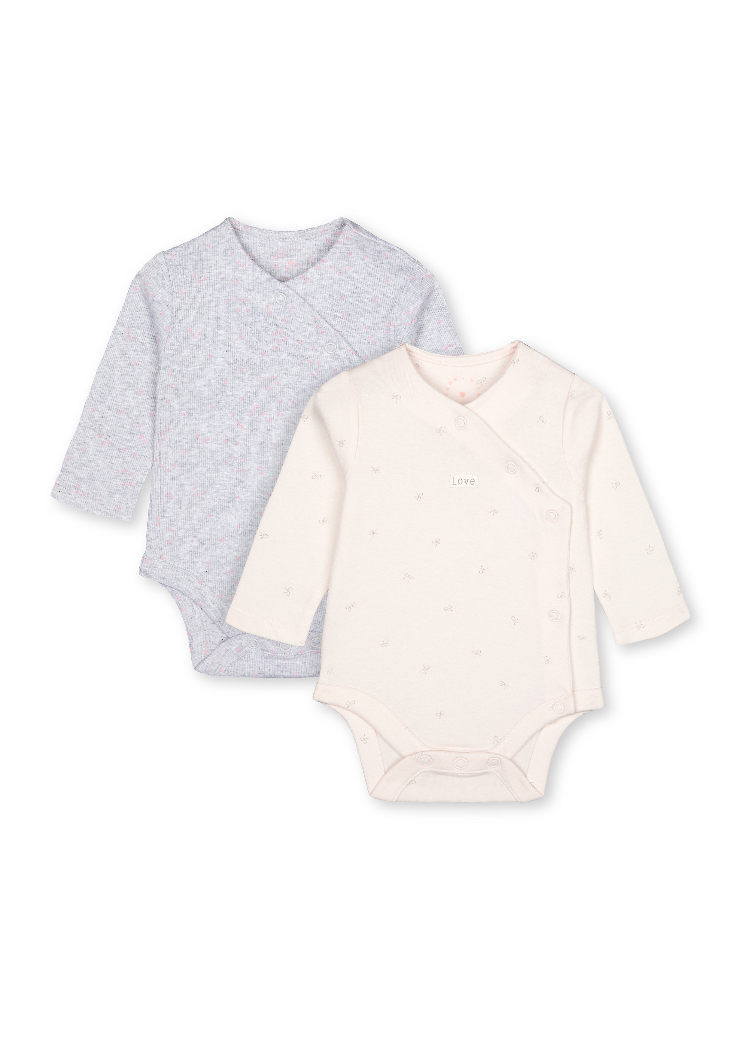 Mothercare | Girls Full Sleeves Printed Bodysuit - Pack Of 2 - Pink Grey