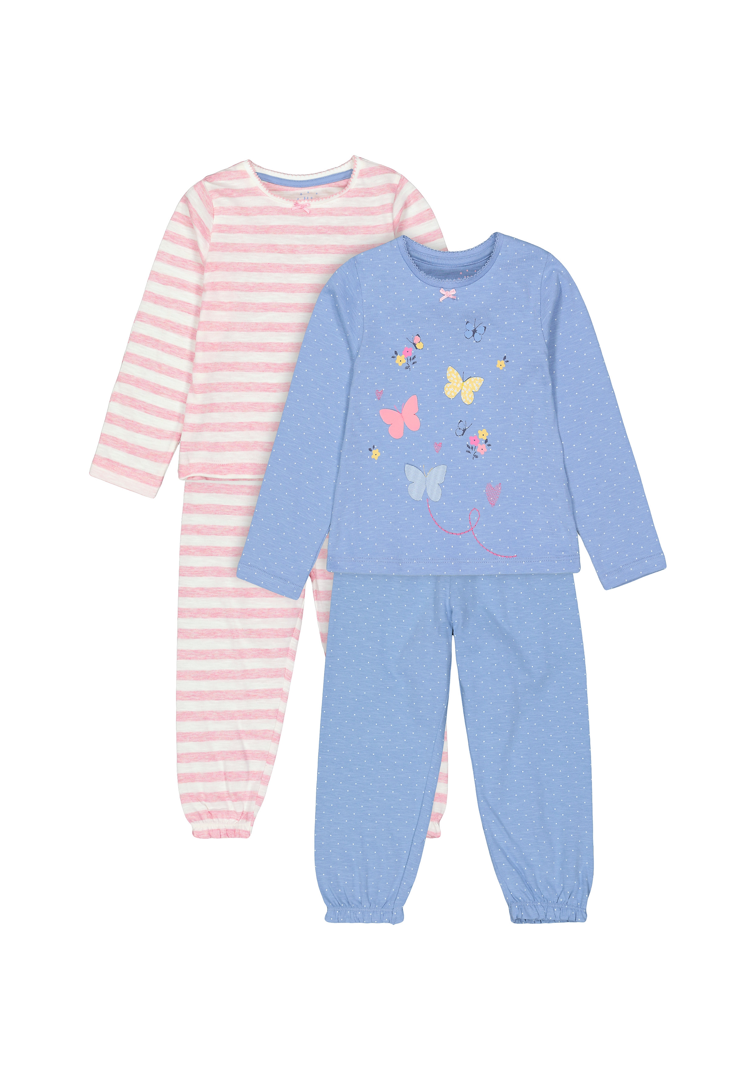 Mothercare | Girls Full sleeves Stripe and butterfly print Pyjamas - Pack of 2 - Multicolor