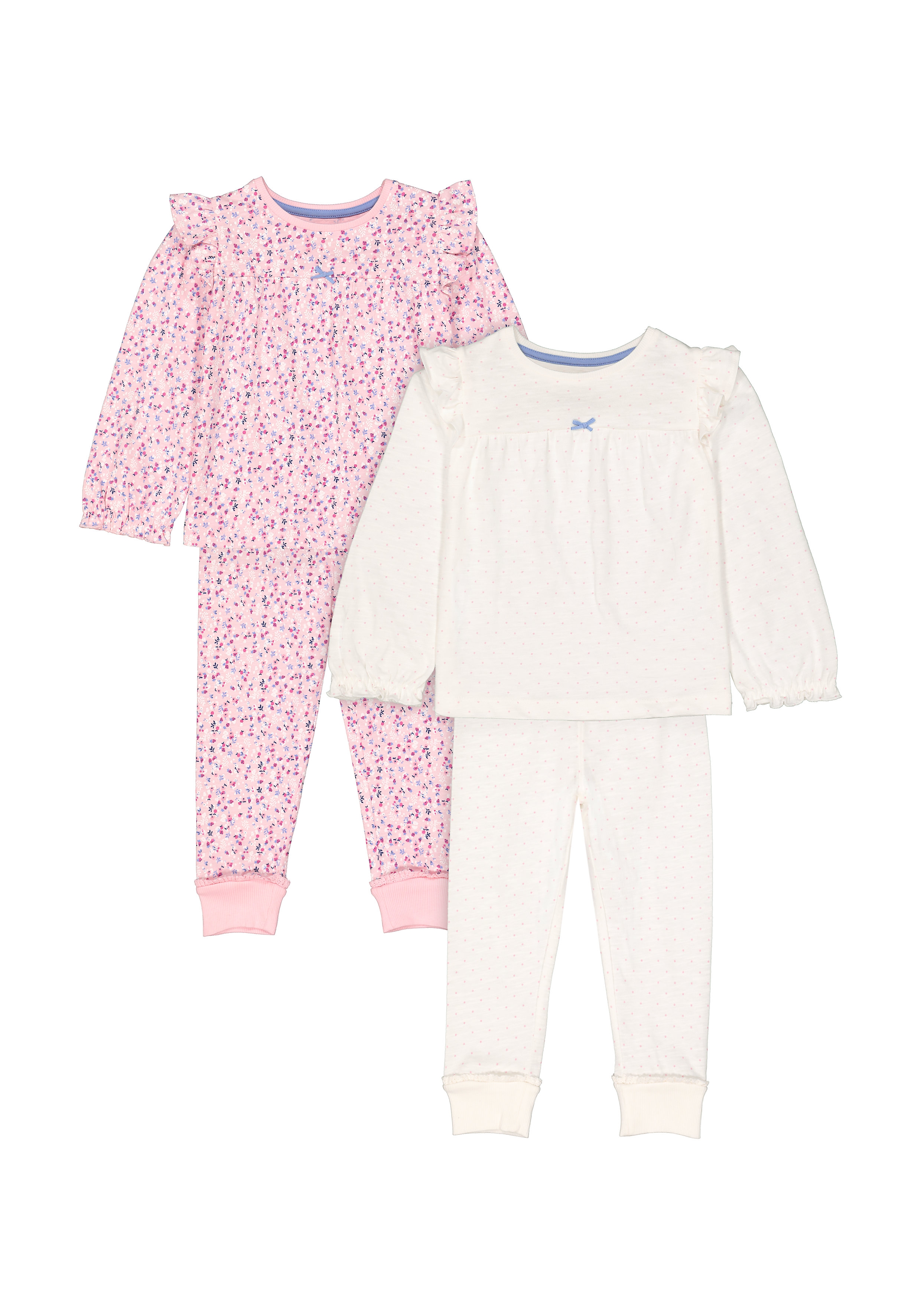 Mothercare | Girls Full Sleeves Pyjama Set Polka Dot And Floral Print - Pack Of 2 - Pink Cream