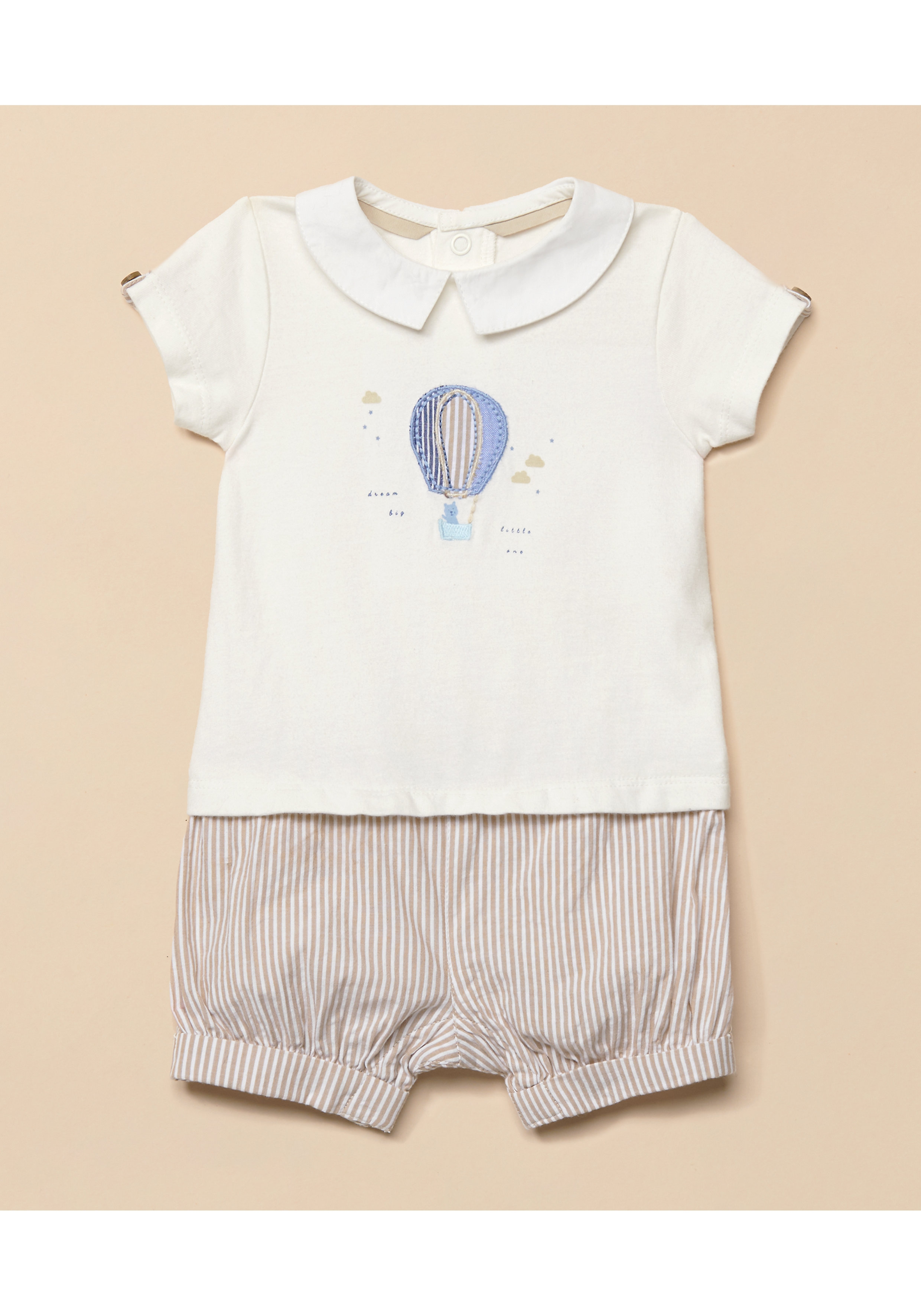 Mothercare | Boys Half Sleeves Embroidered Romper - White