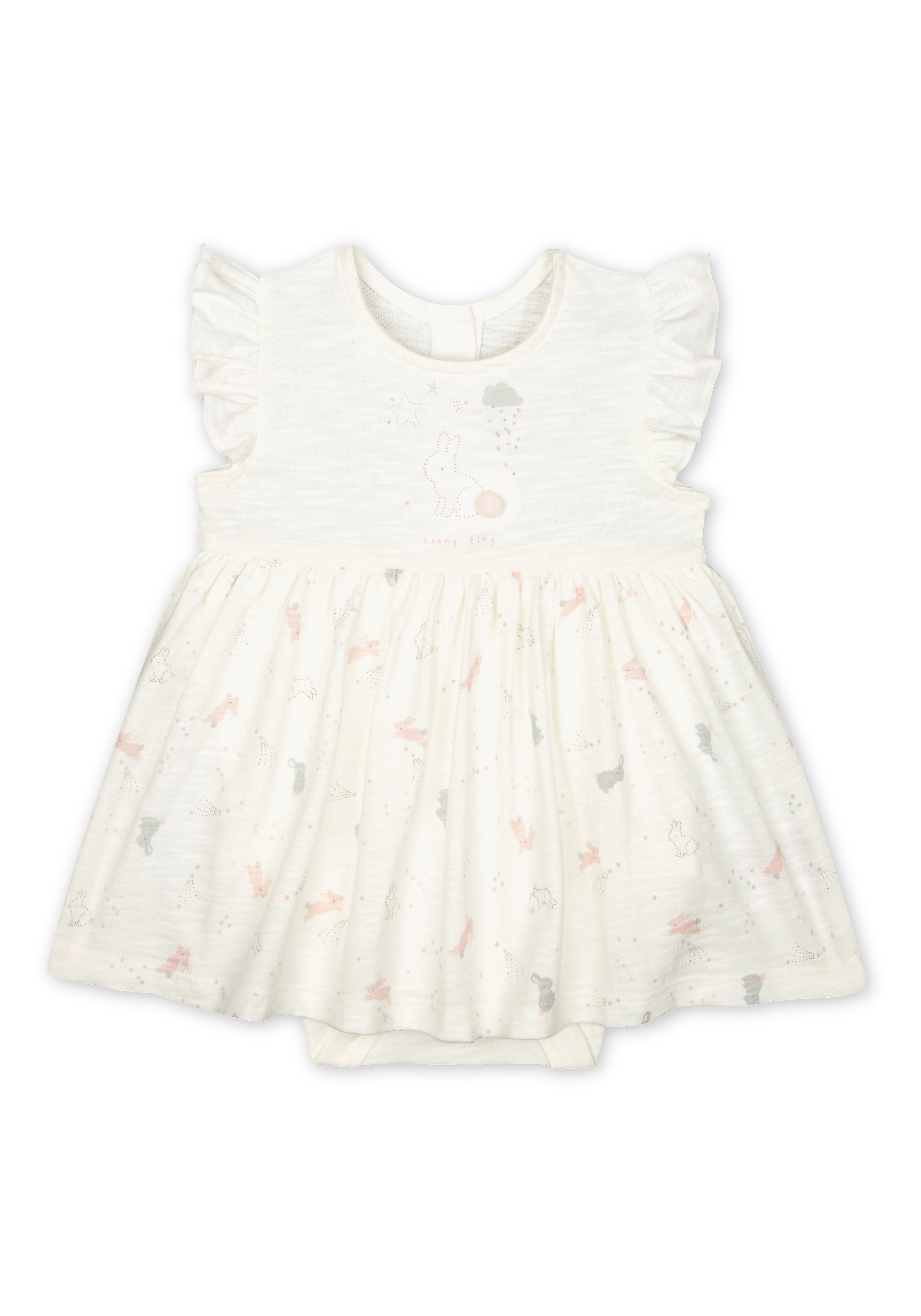 Mothercare | Girls Half Sleeves Romper Dress Bunny Print - White