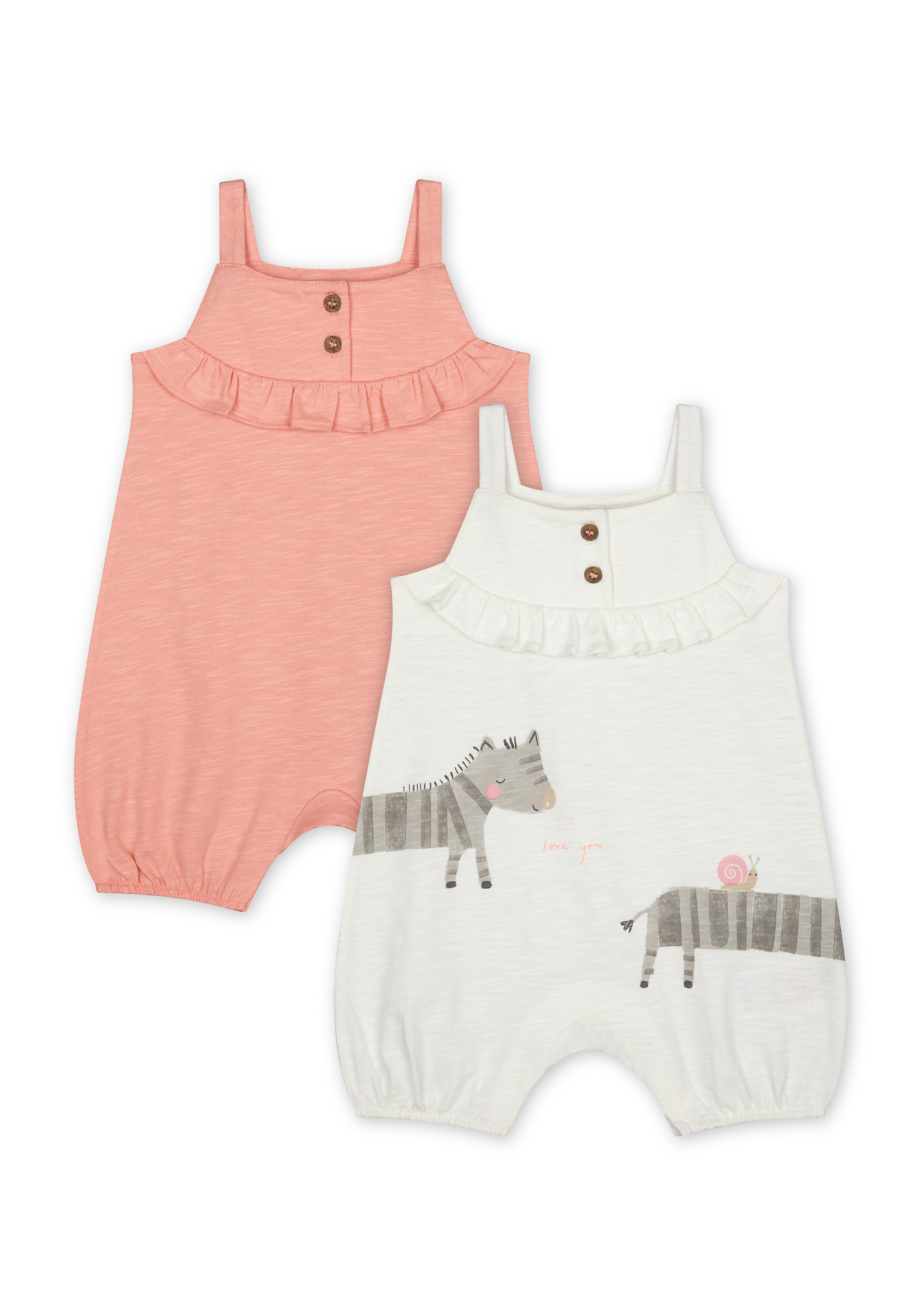 Mothercare | Girls Sleeveless Romper Zebra Print - Pack Of 2 - Pink Cream