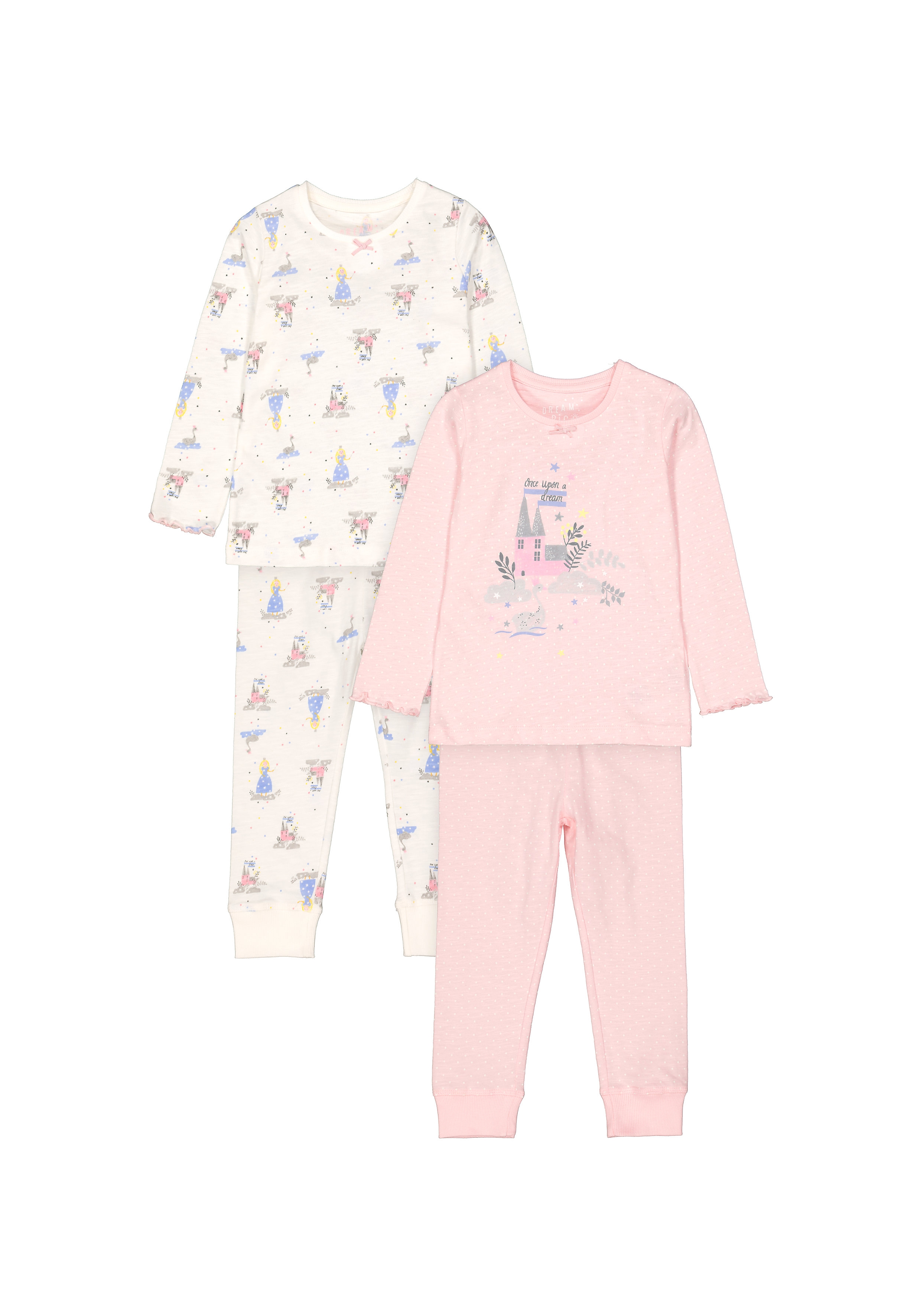 Mothercare | Girls Full Sleeves Pyjama Set Fairytale Print - Pack Of 2 - Pink Cream
