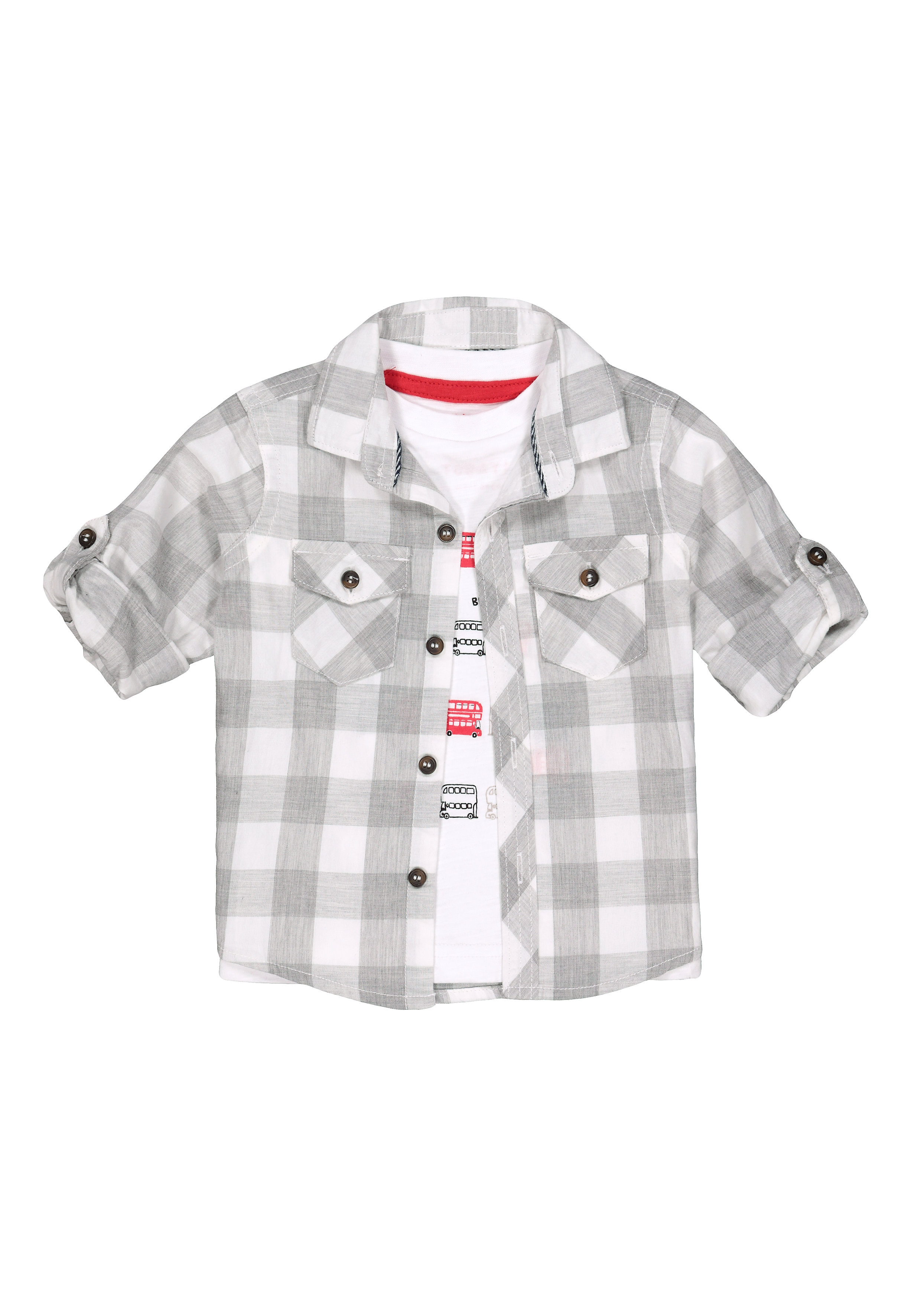 Mothercare | Boys Full Sleeves Shirt And Tee Set Checks  - Grey White