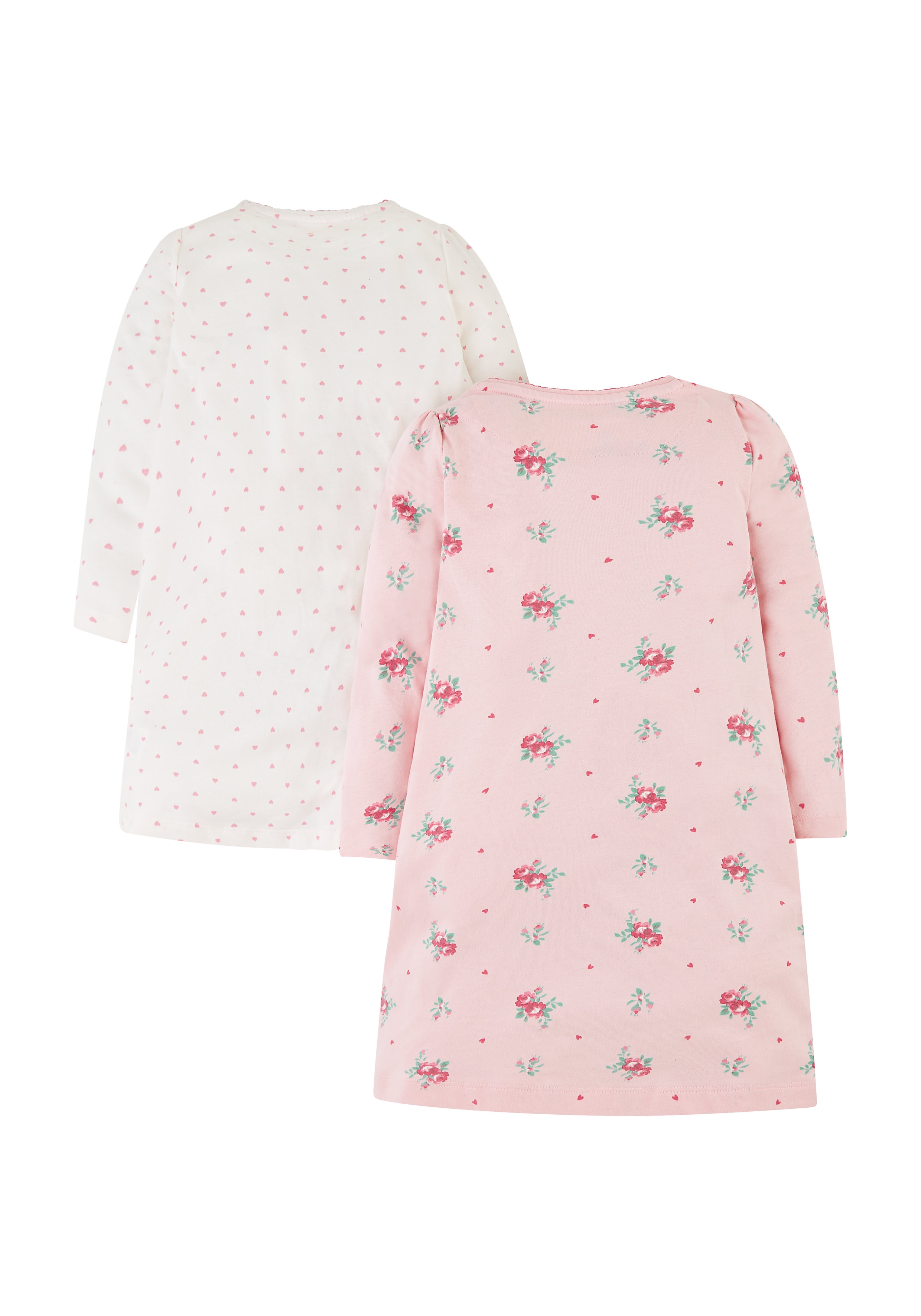 Girls Full Sleeves Nightdress Floral Print - Pack Of 2 - Pink White