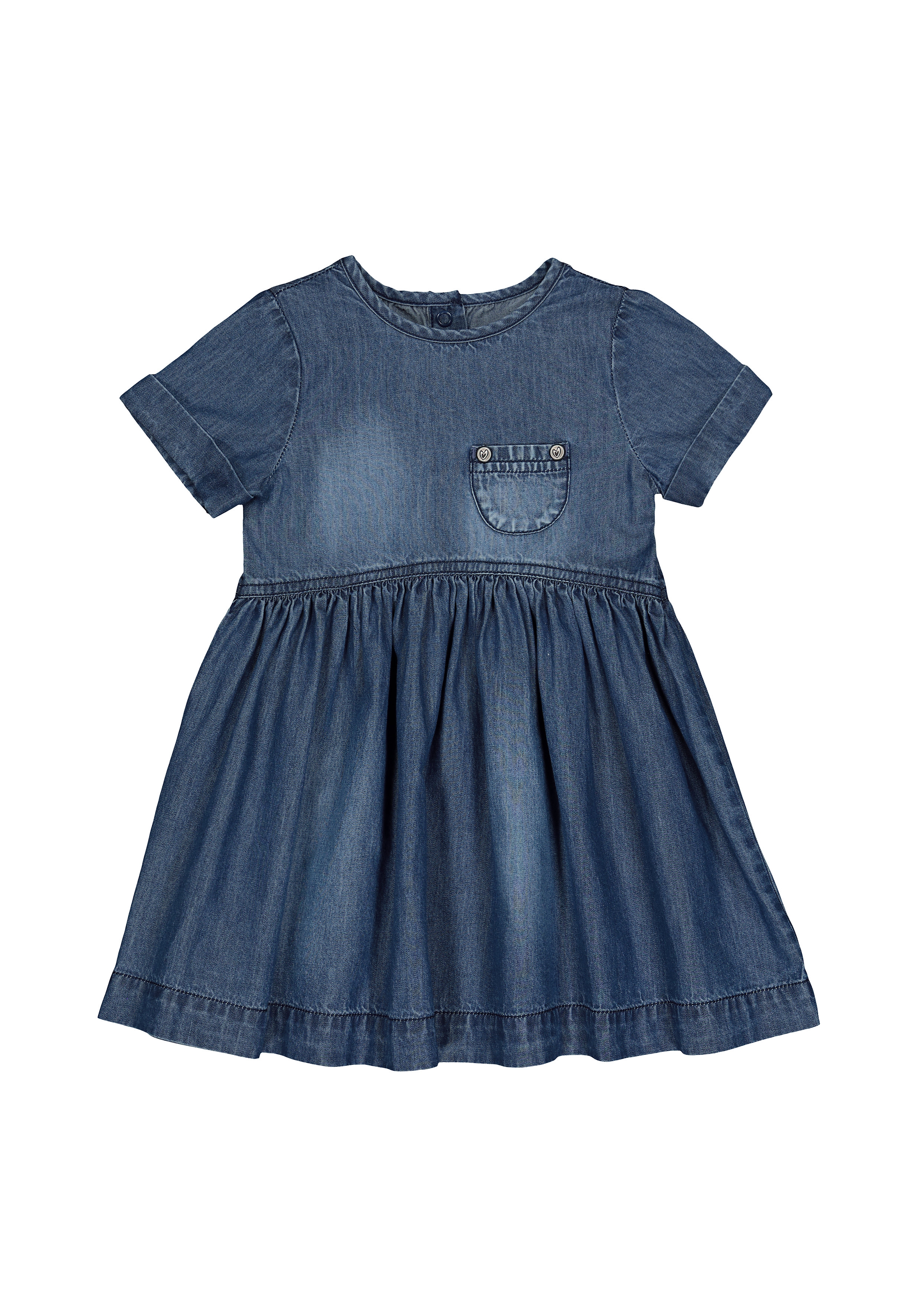 Girls Half Sleeves Denim Dress Pocket Detail - Blue