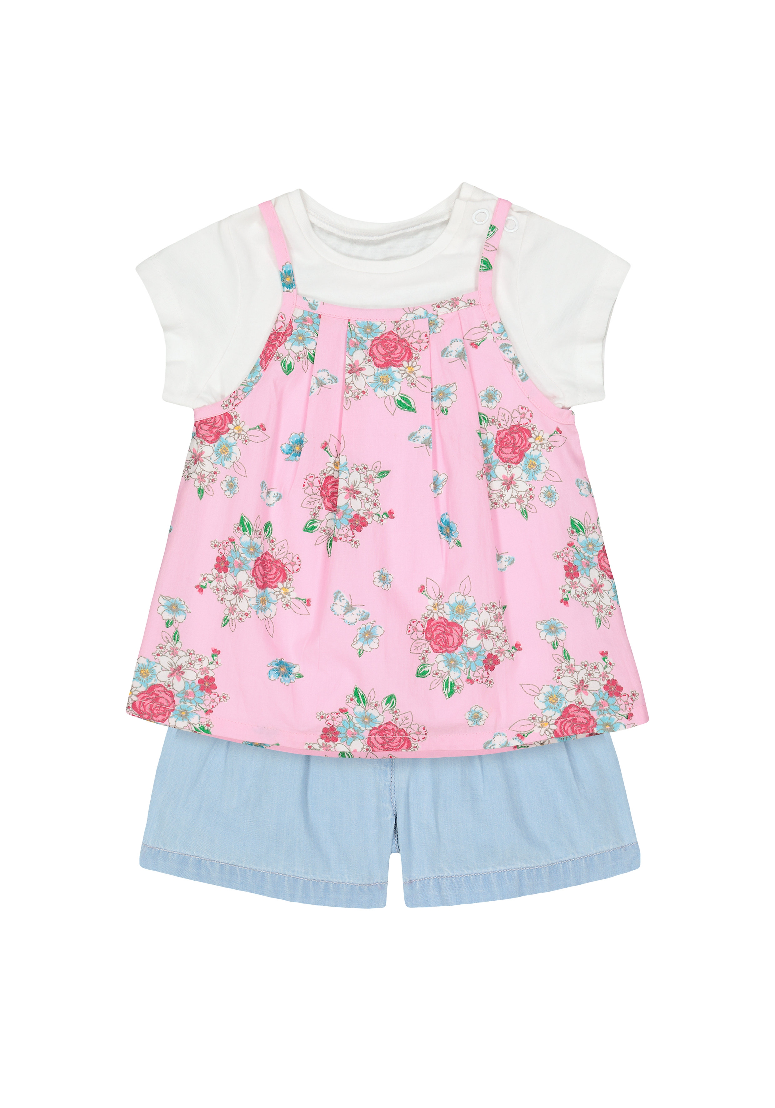Mothercare | Girls Half Sleeves T-Shirt And Shorts Set Floral Print - Multicolor
