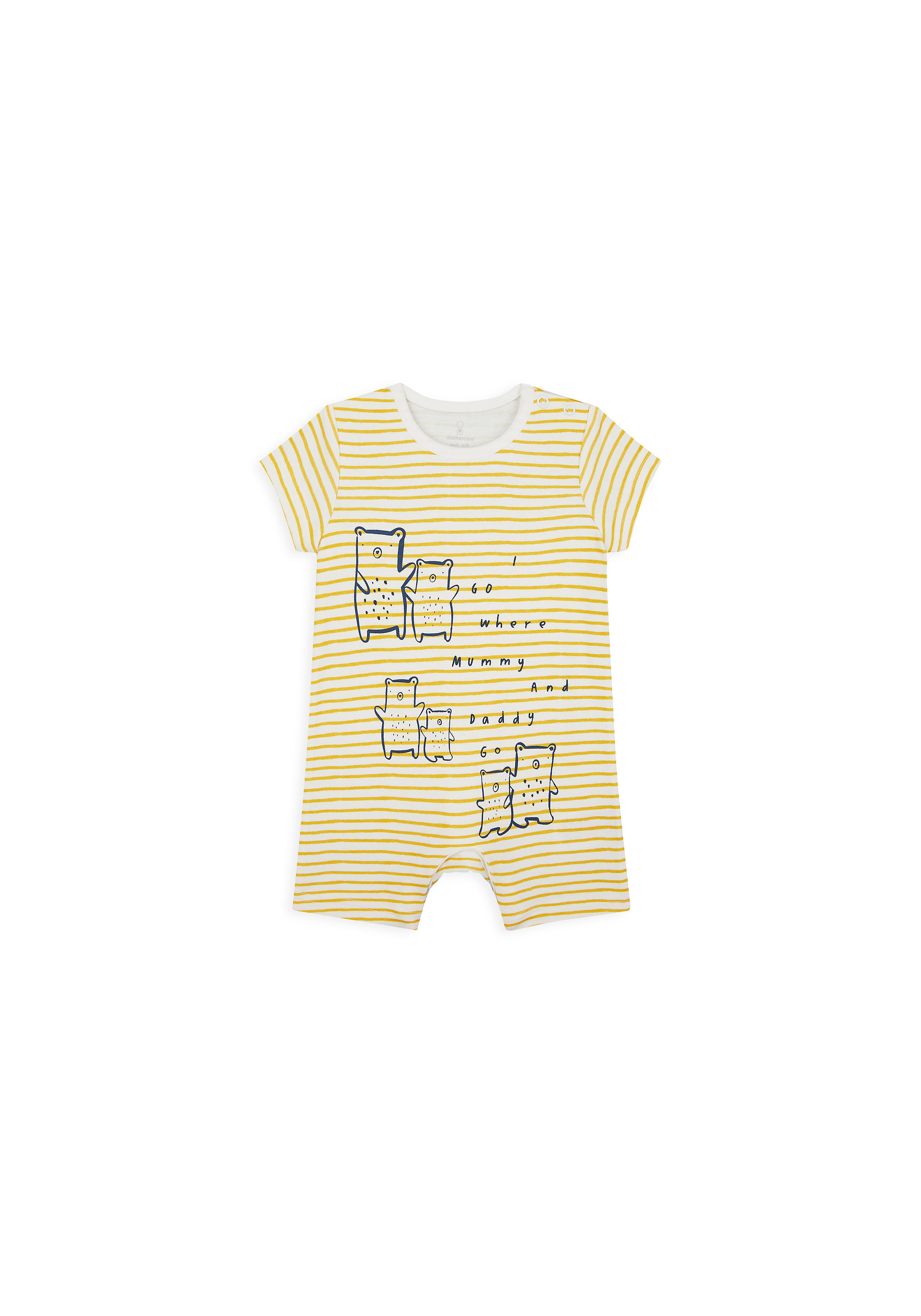 Mothercare | Boys Half Sleeves Romper Striped - Yellow