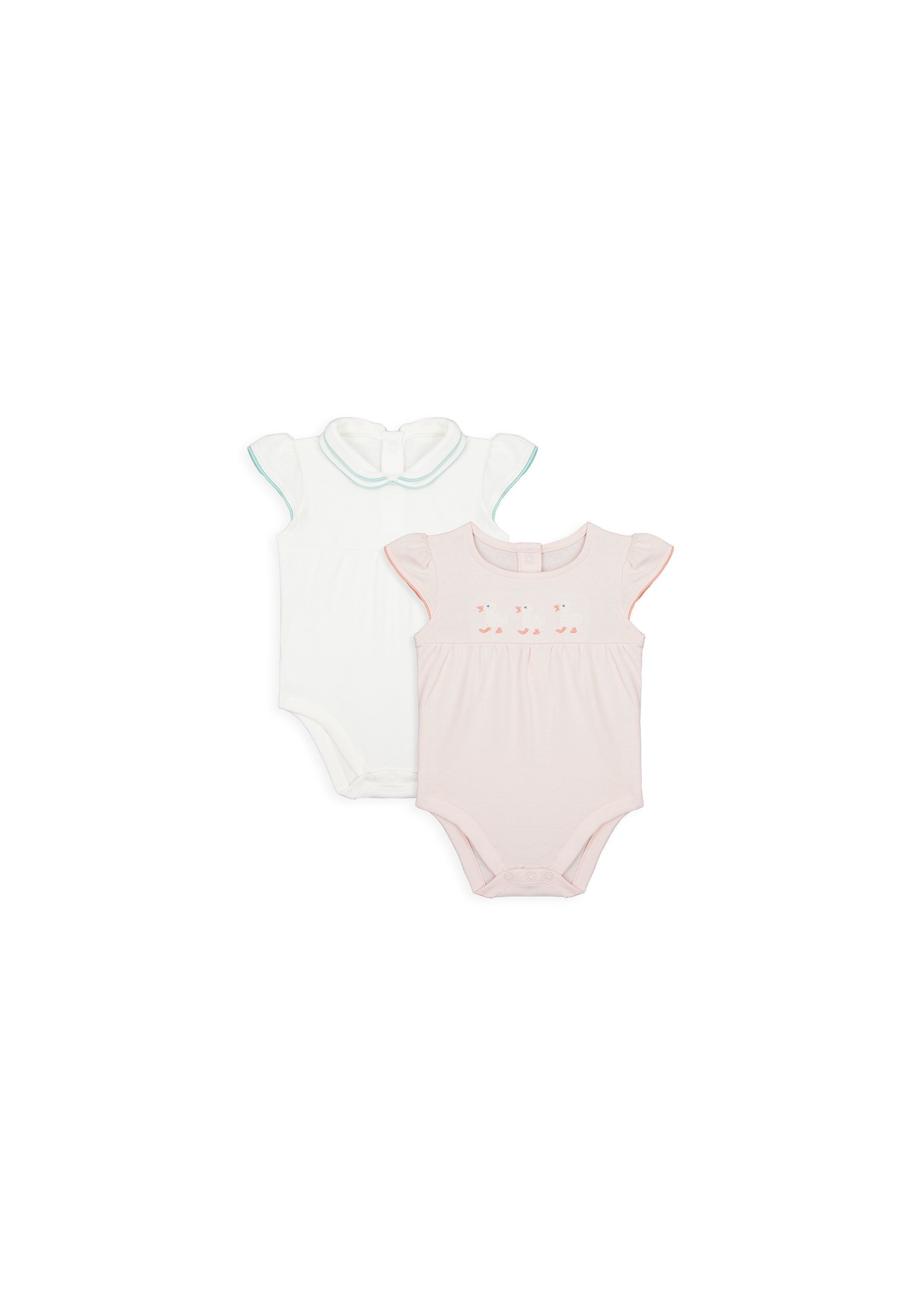 Mothercare | Girls Half Sleeves Bodysuit Duck Embroidery - Pack Of 2 - Multicolor