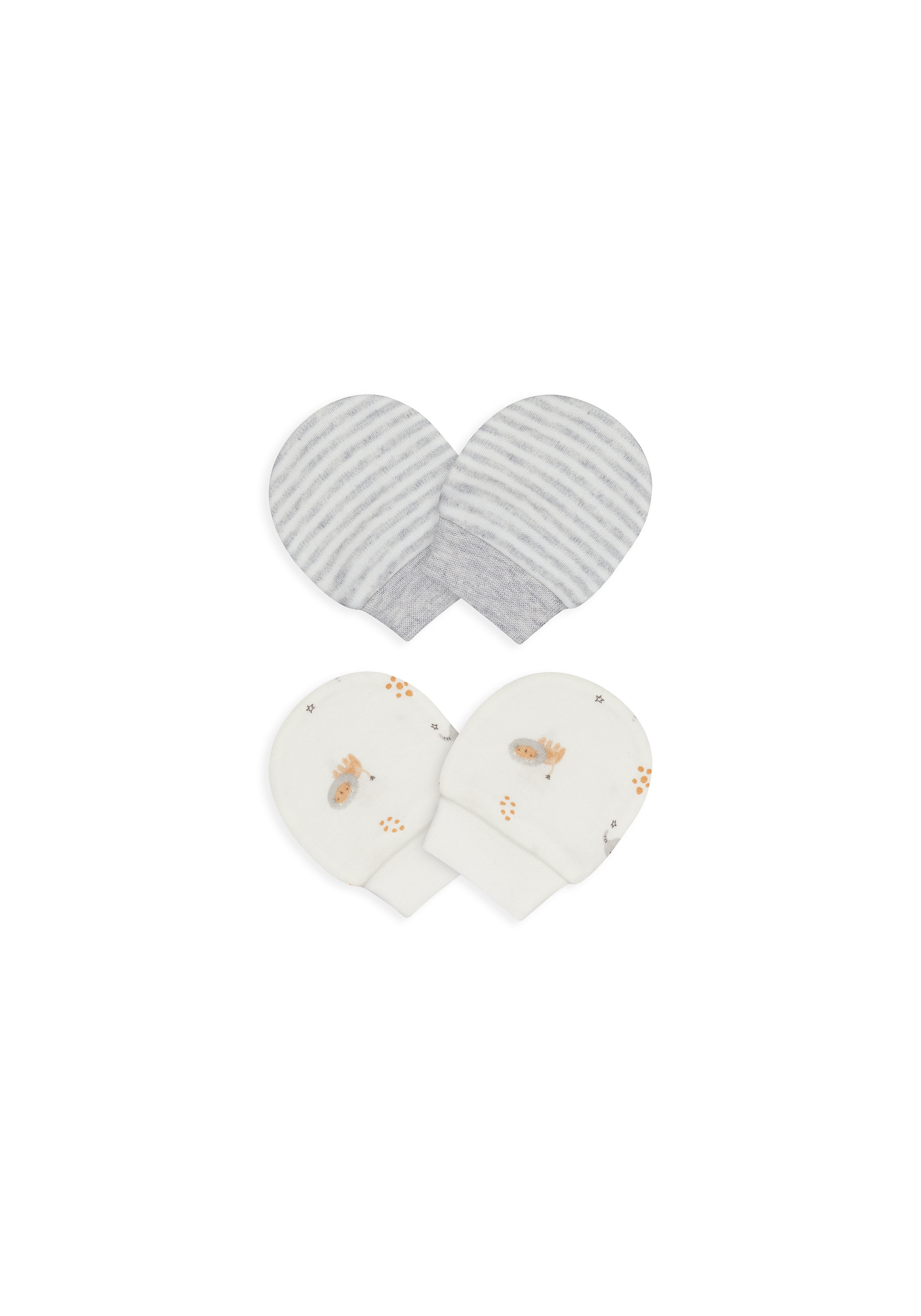 Unisex Mitts Striped And Printed - Pack Of 2 - Grey & White