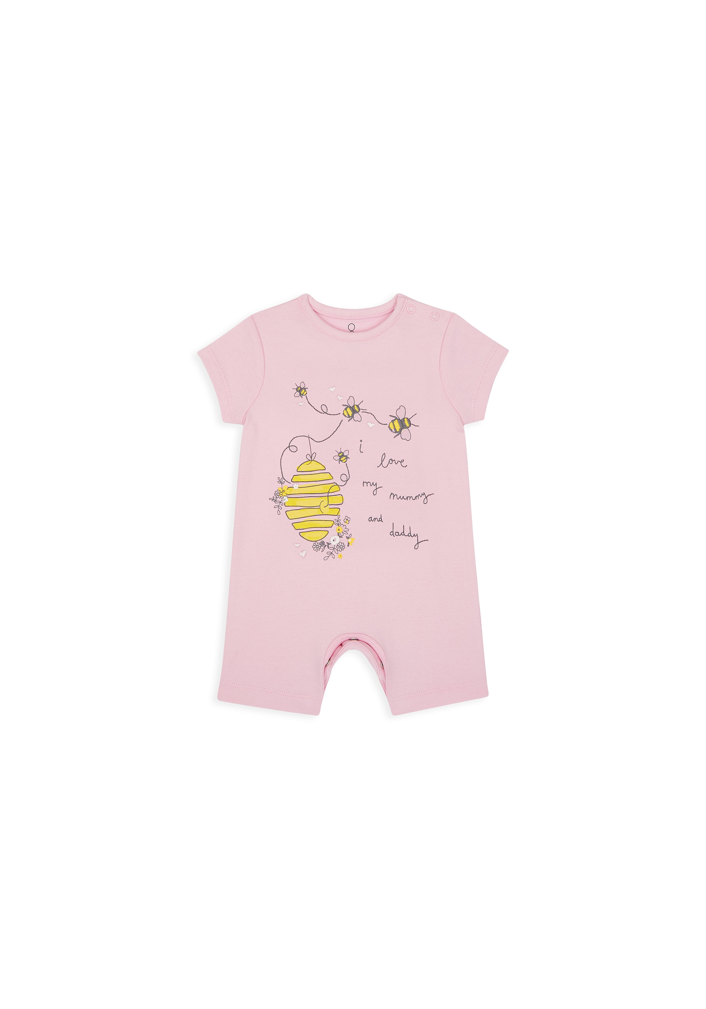Mothercare | Girls Half Sleeves Romper Bee Print - Pink