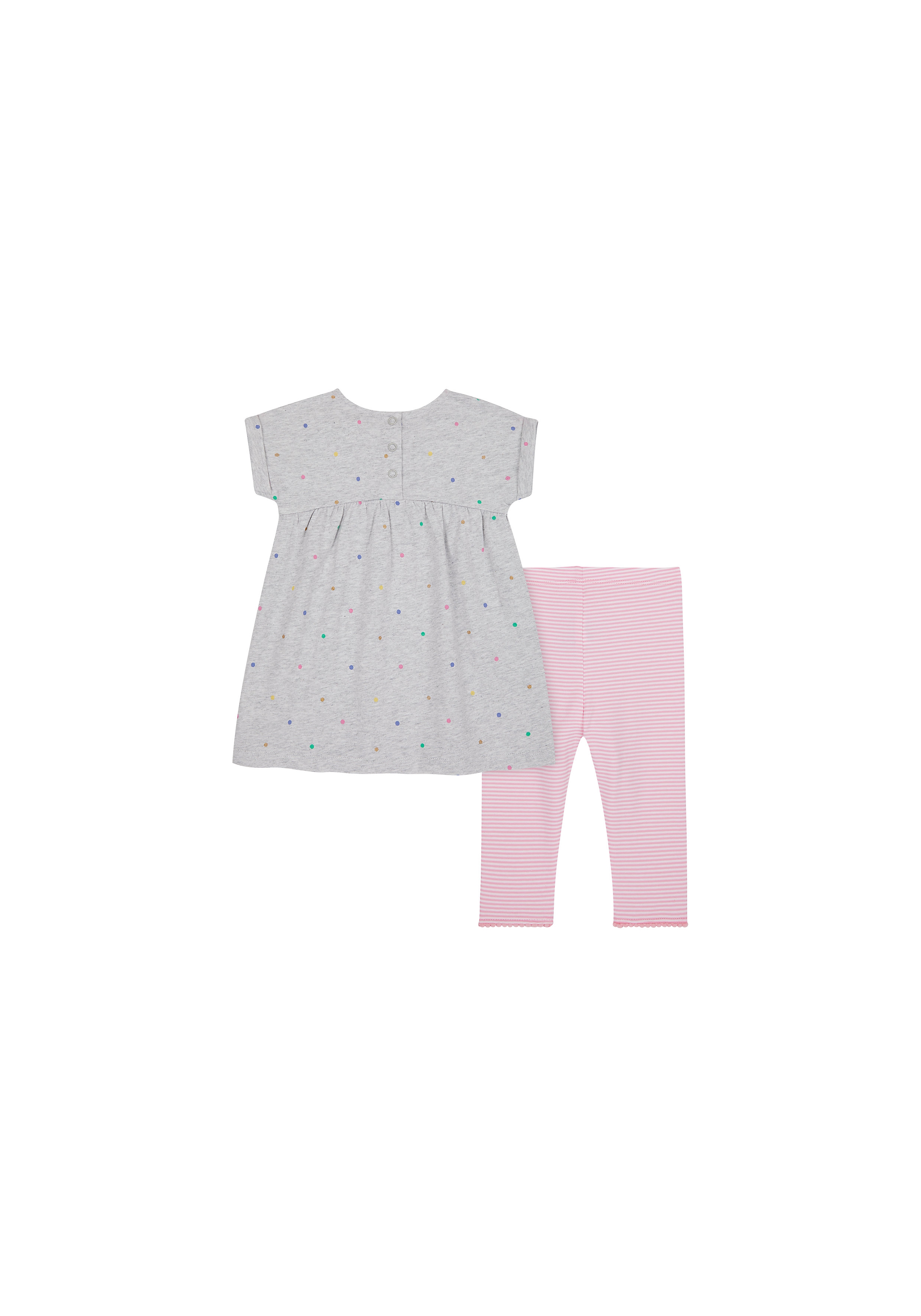 Girls Half Sleeves Dress And Legging Set Polka Dot Print - Grey Pink