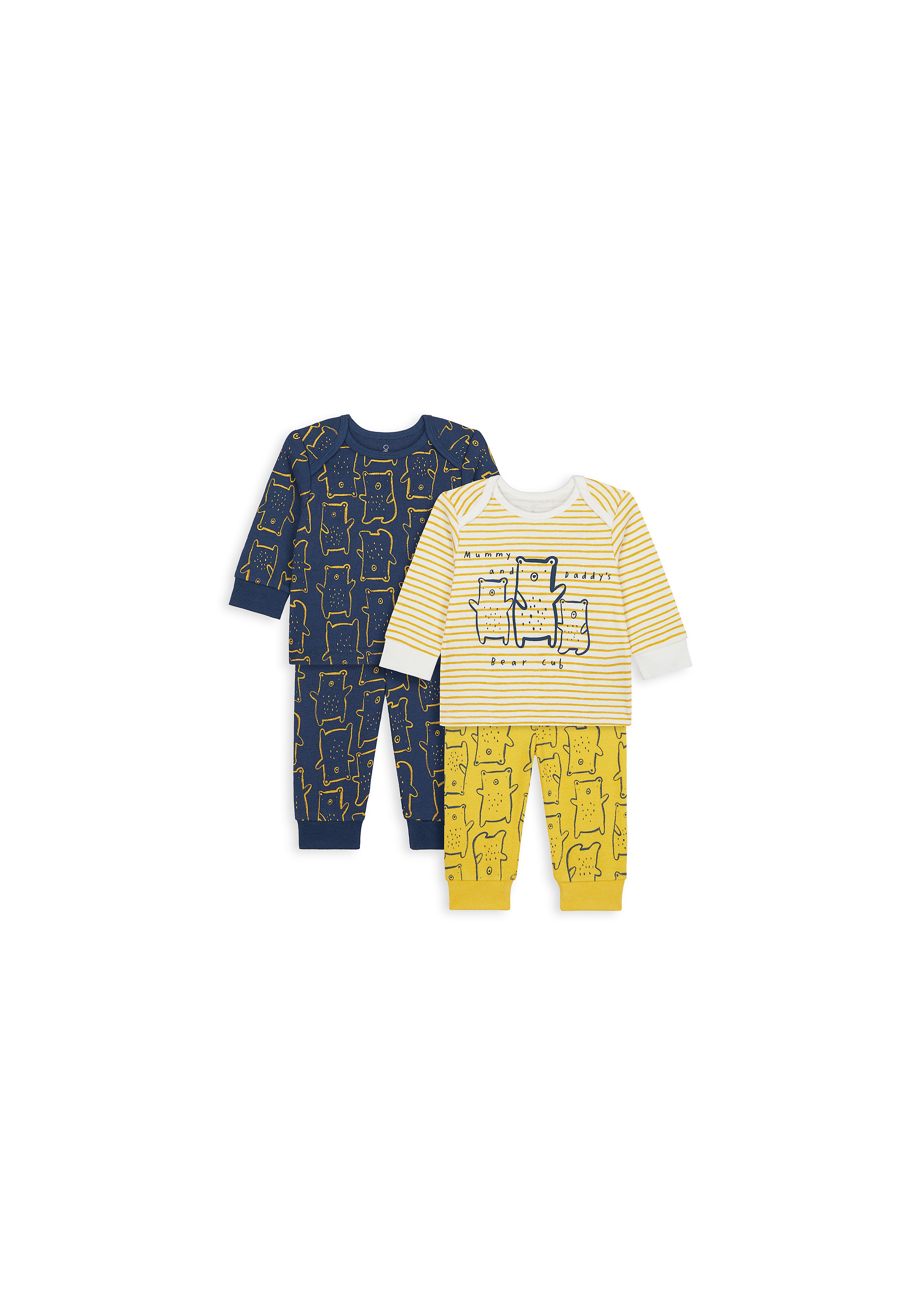 Mothercare | Boys Full Sleeves Pyjama Set Bear Print - Pack Of 2 - Yellow Navy