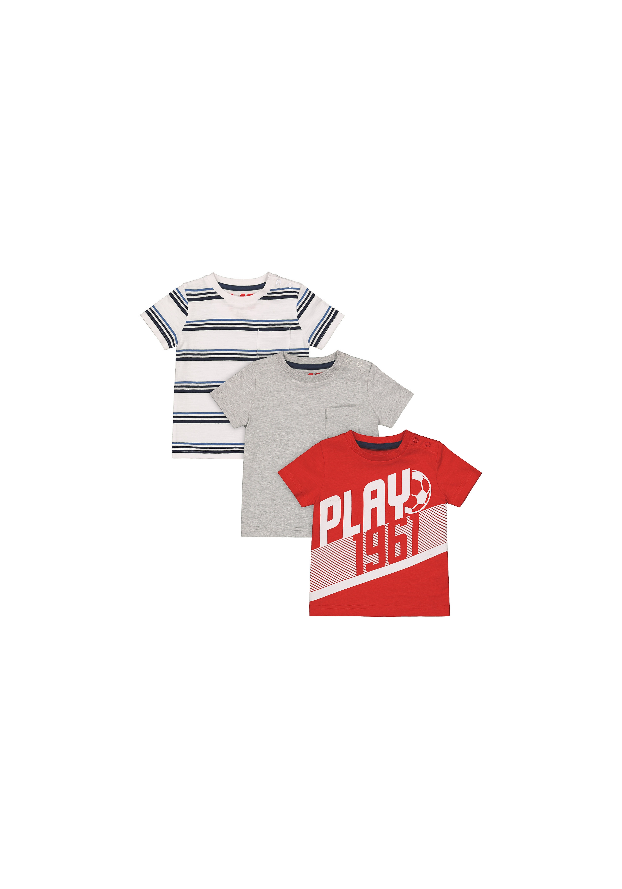 Mothercare | Boys Half Sleeves T-Shirt Stripe And Text Print - Pack Of 3 - Multicolor